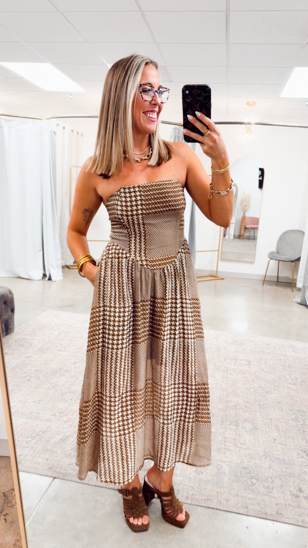 Gingham Print Midi Dress