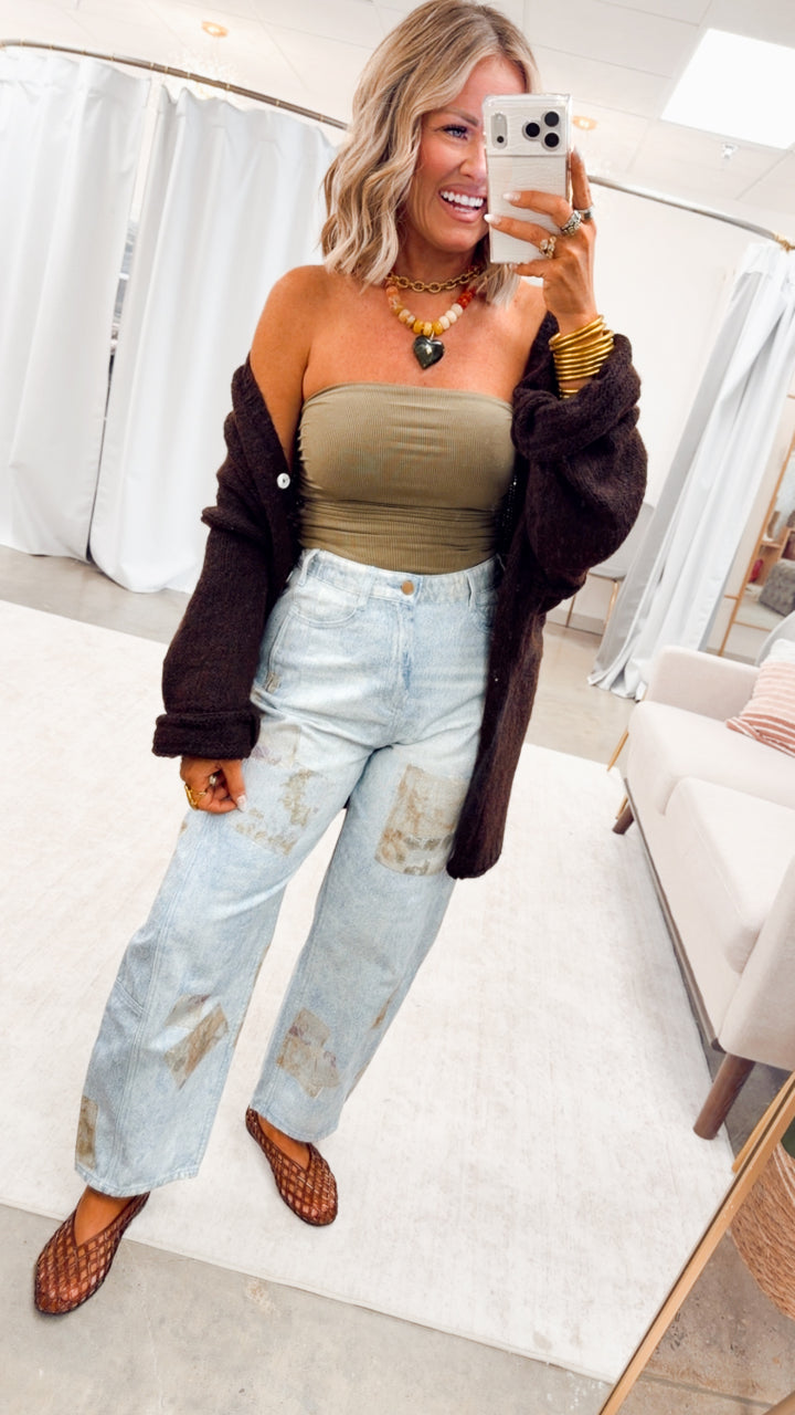 The Lola Ruched Tube Top-Dk Olive