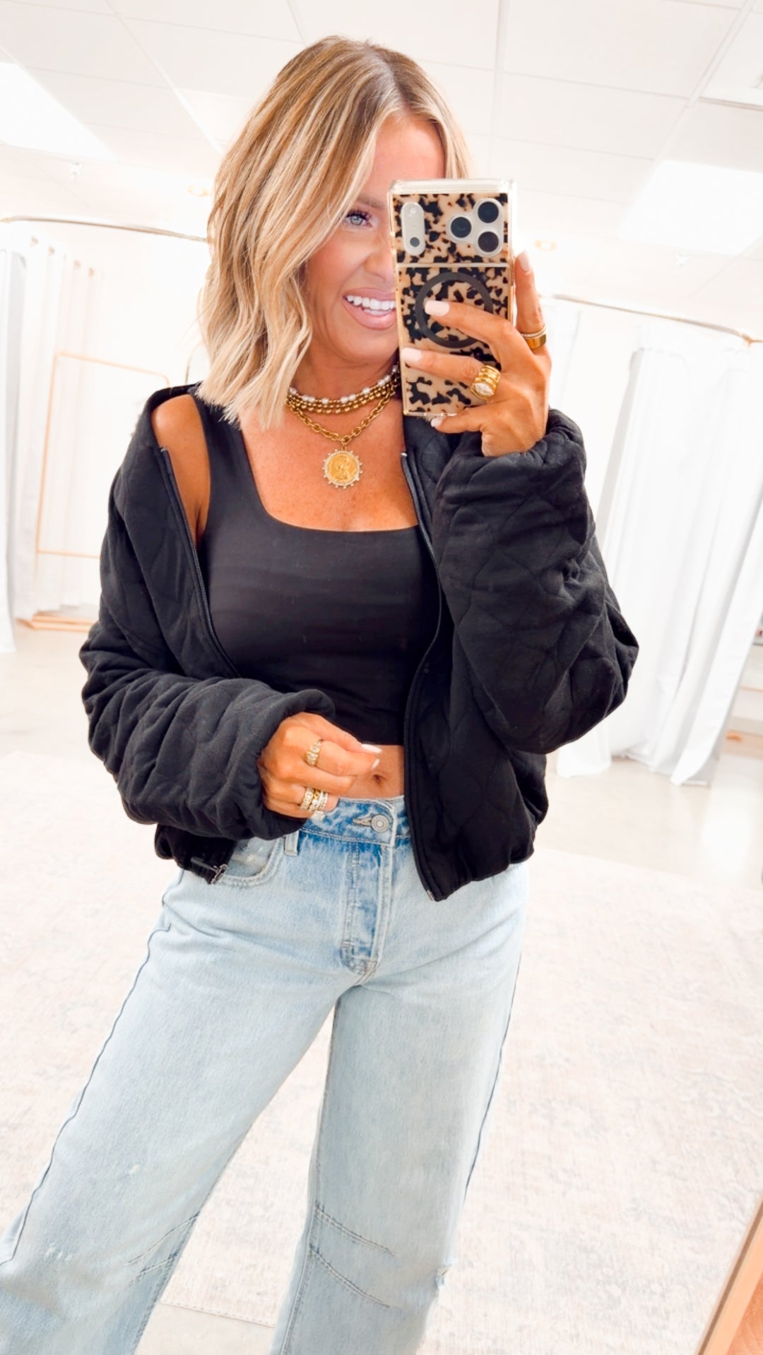 Naomi Quilted Bomber Jacket-Black