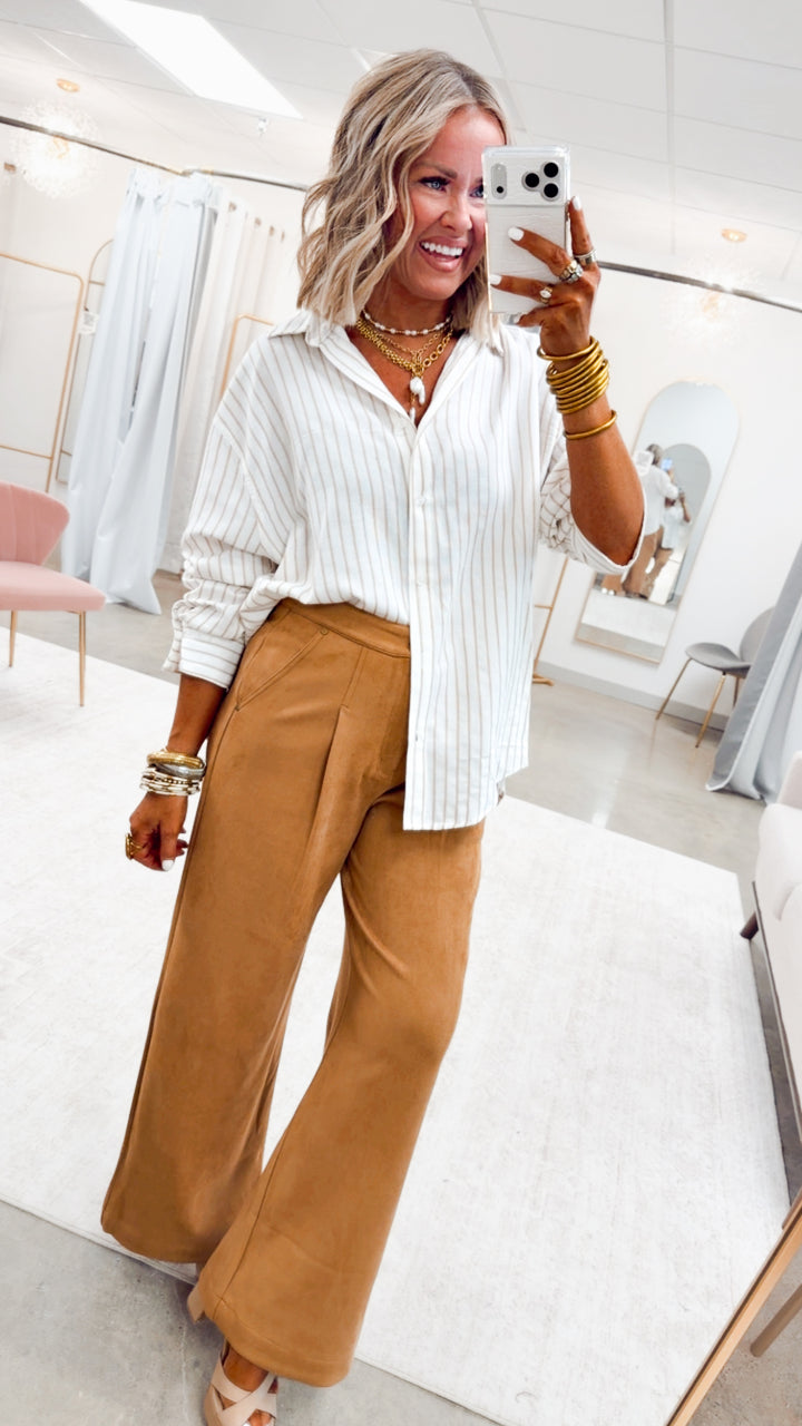 The Estella Suede Pants-Latte