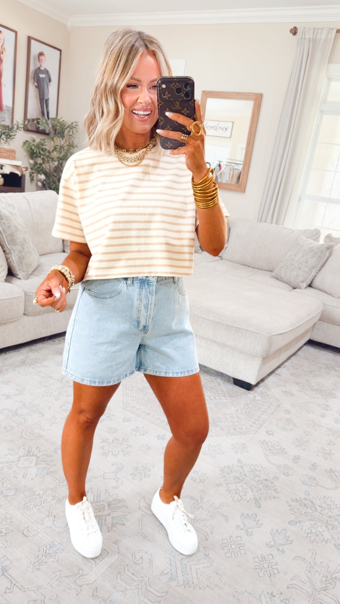 The Essential Cropped Stripe Tee-Taupe