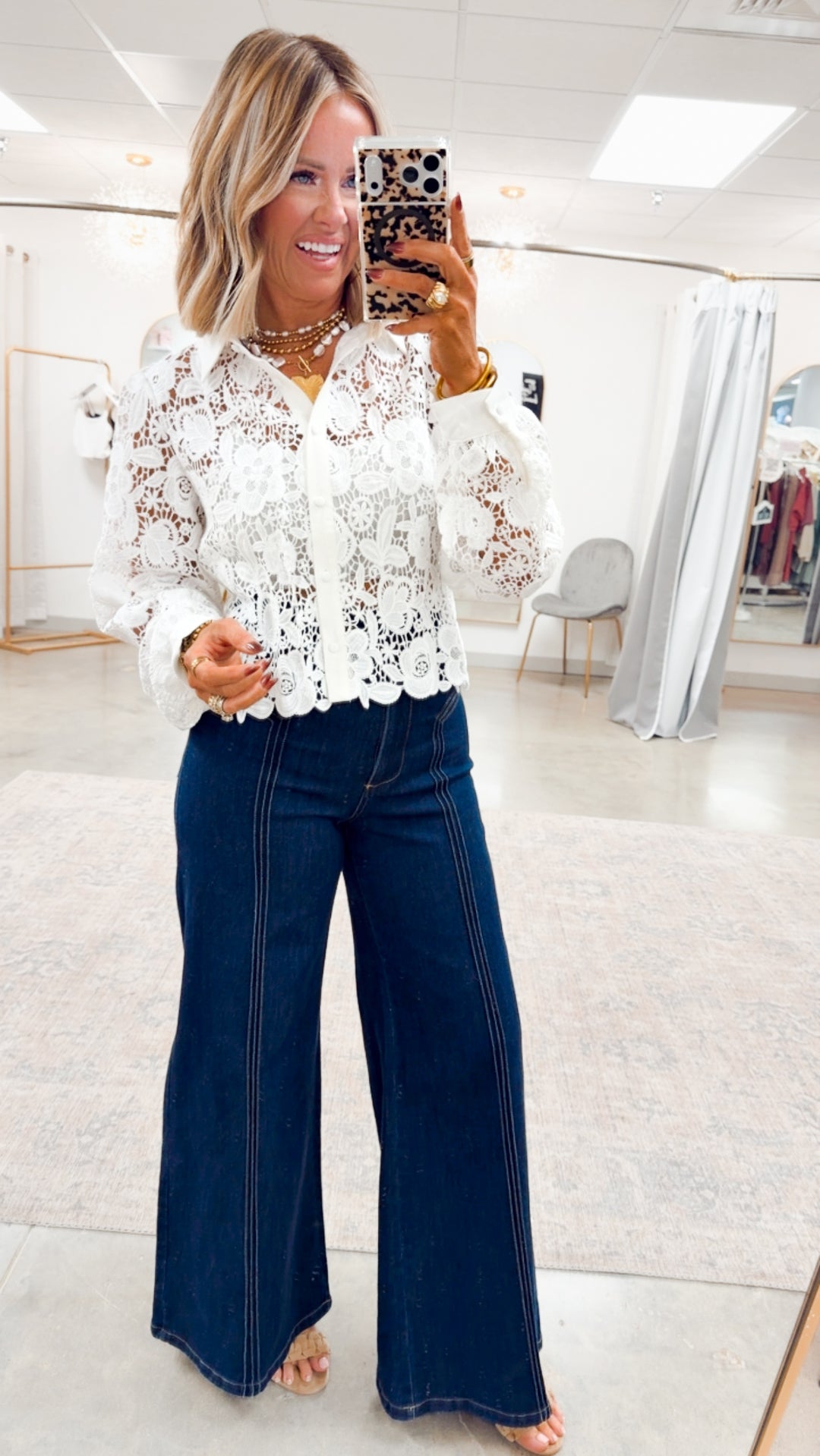 Simone Lace Button Up Top