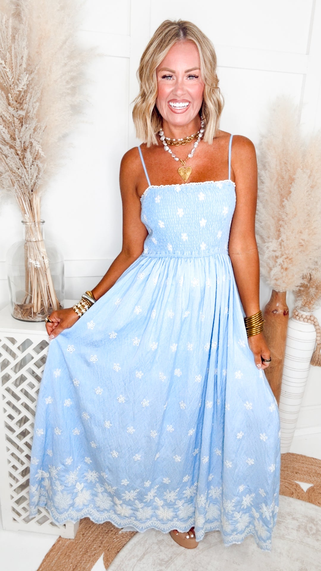The Aurora Smocked Maxi Dress-Blue