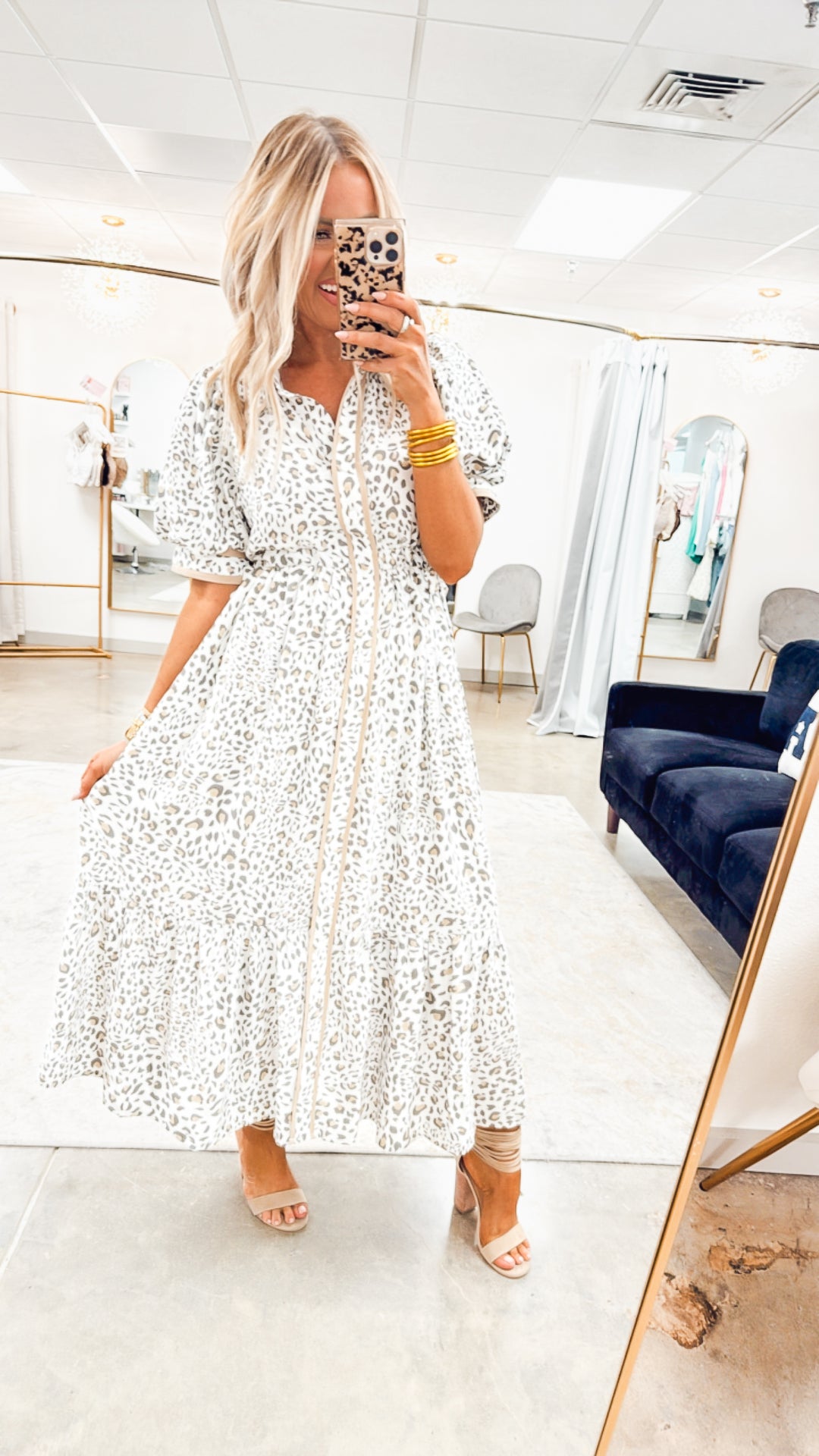Cinched Leopard Midi Dress