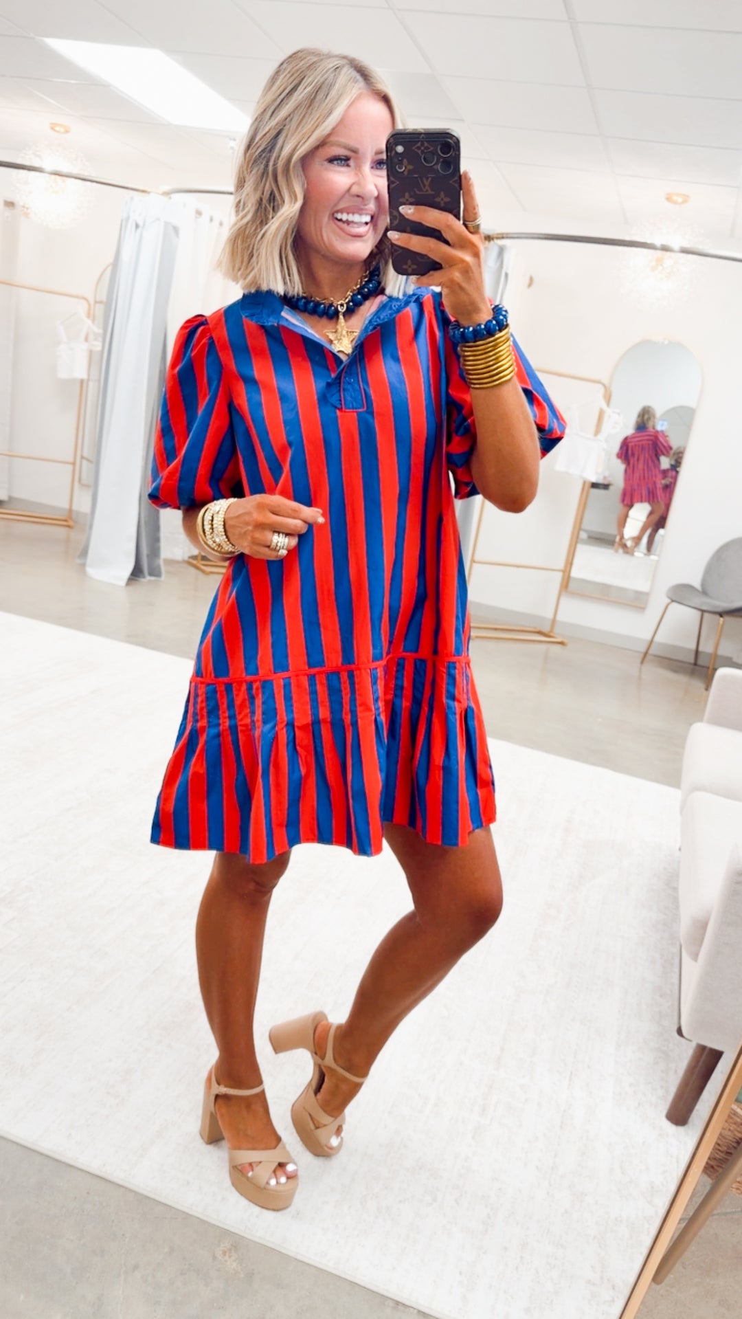 The Harbor Belle Mini Dress-Navy/Red