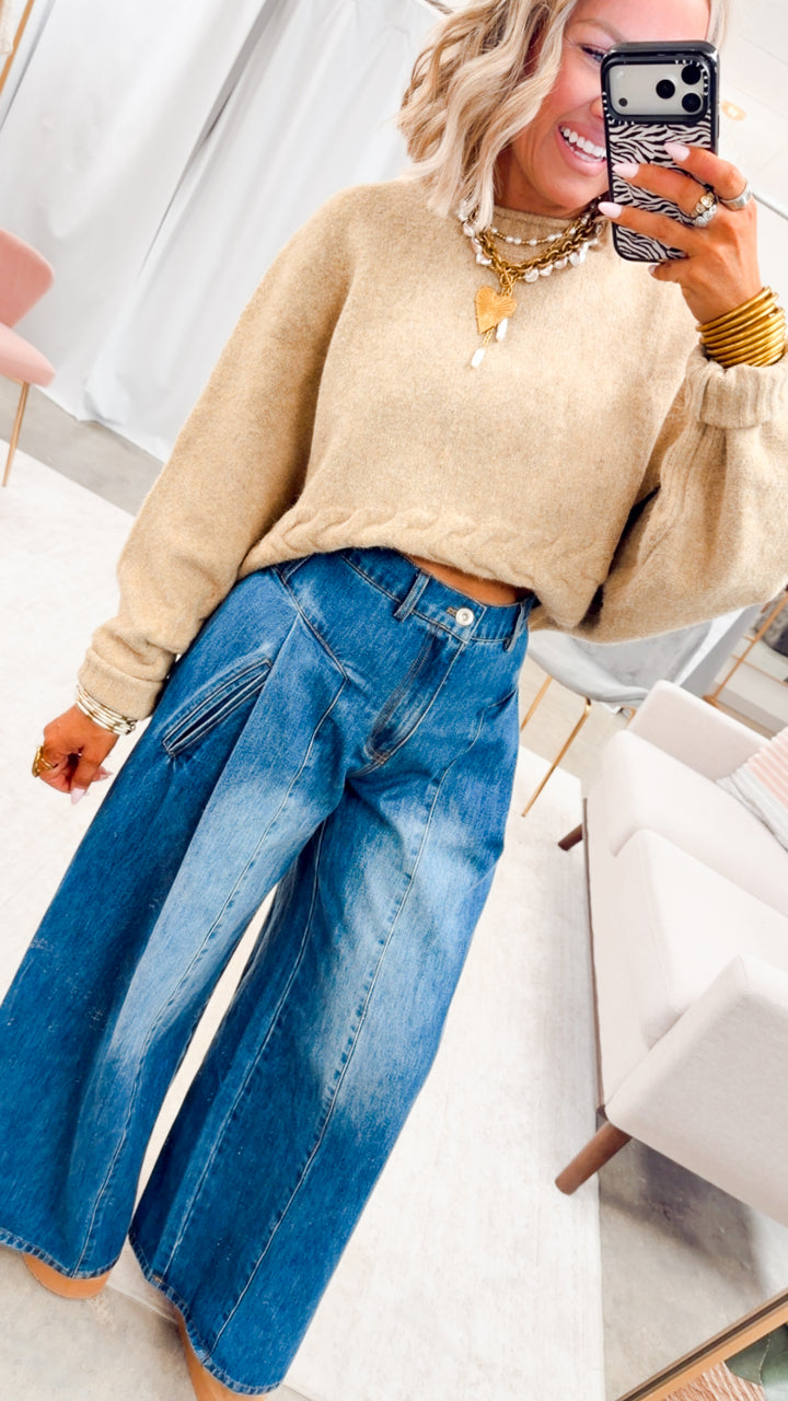 The Beckham Pleated Wide Leg Jean-Denim