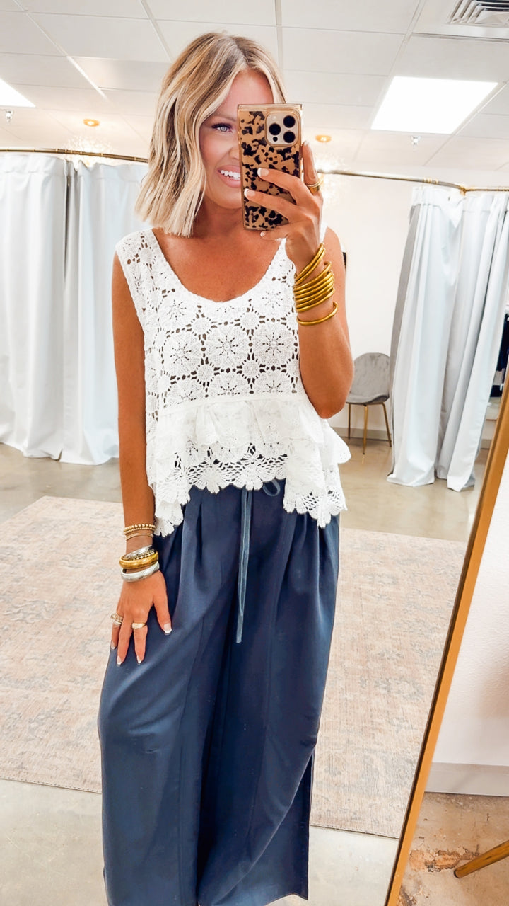 Mystic Crochet Tank Top-White