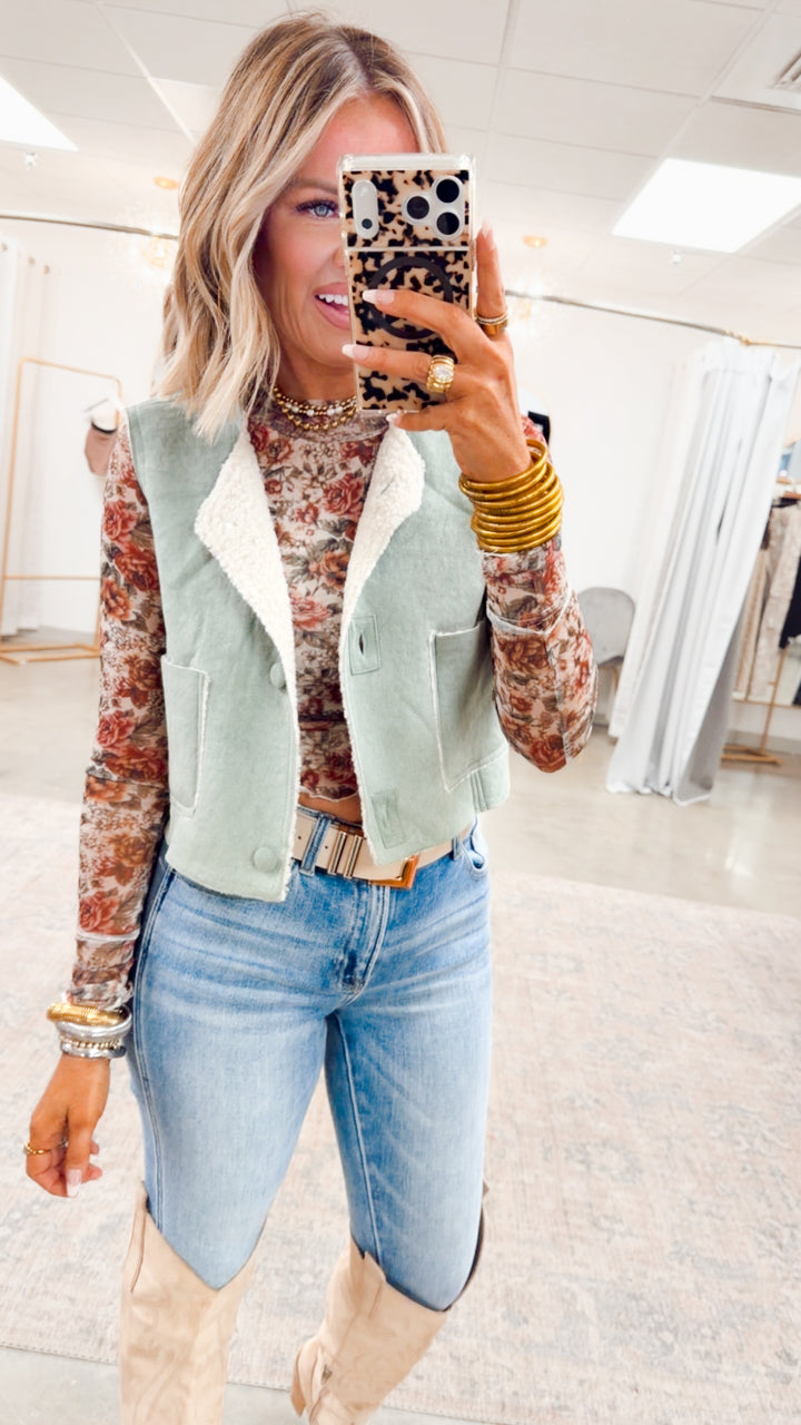 Dreamy Plush Vest-Sage
