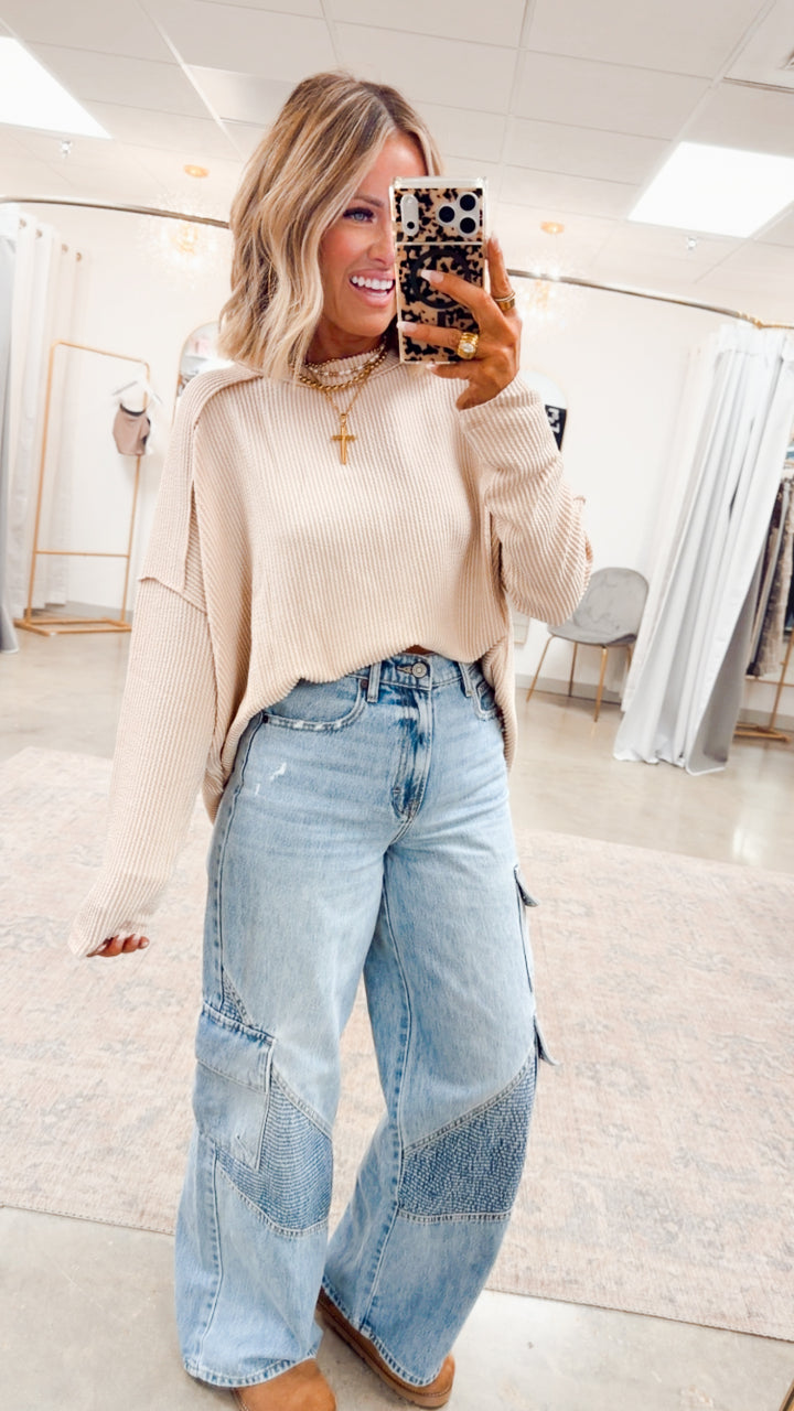 The Haisley Ribbed Top-Sand Beige