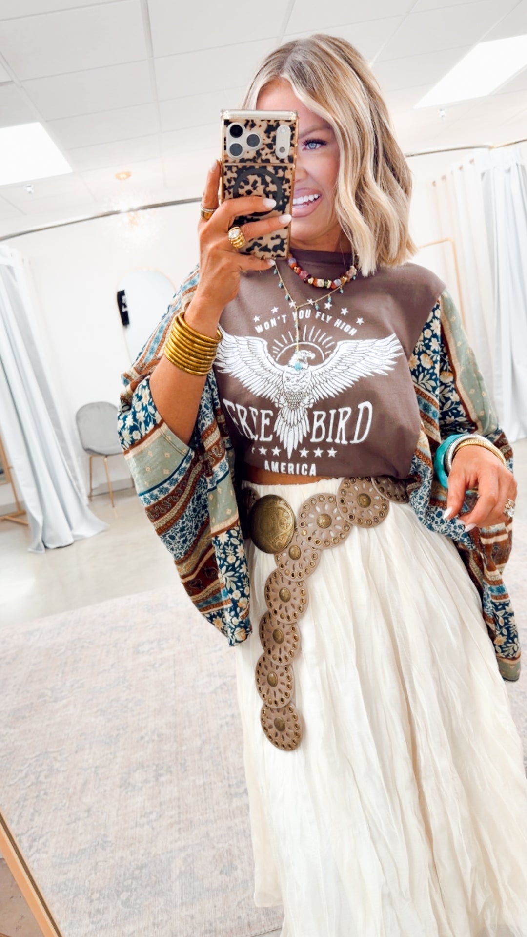 Free Bird Eagle Kantha Top-Brown