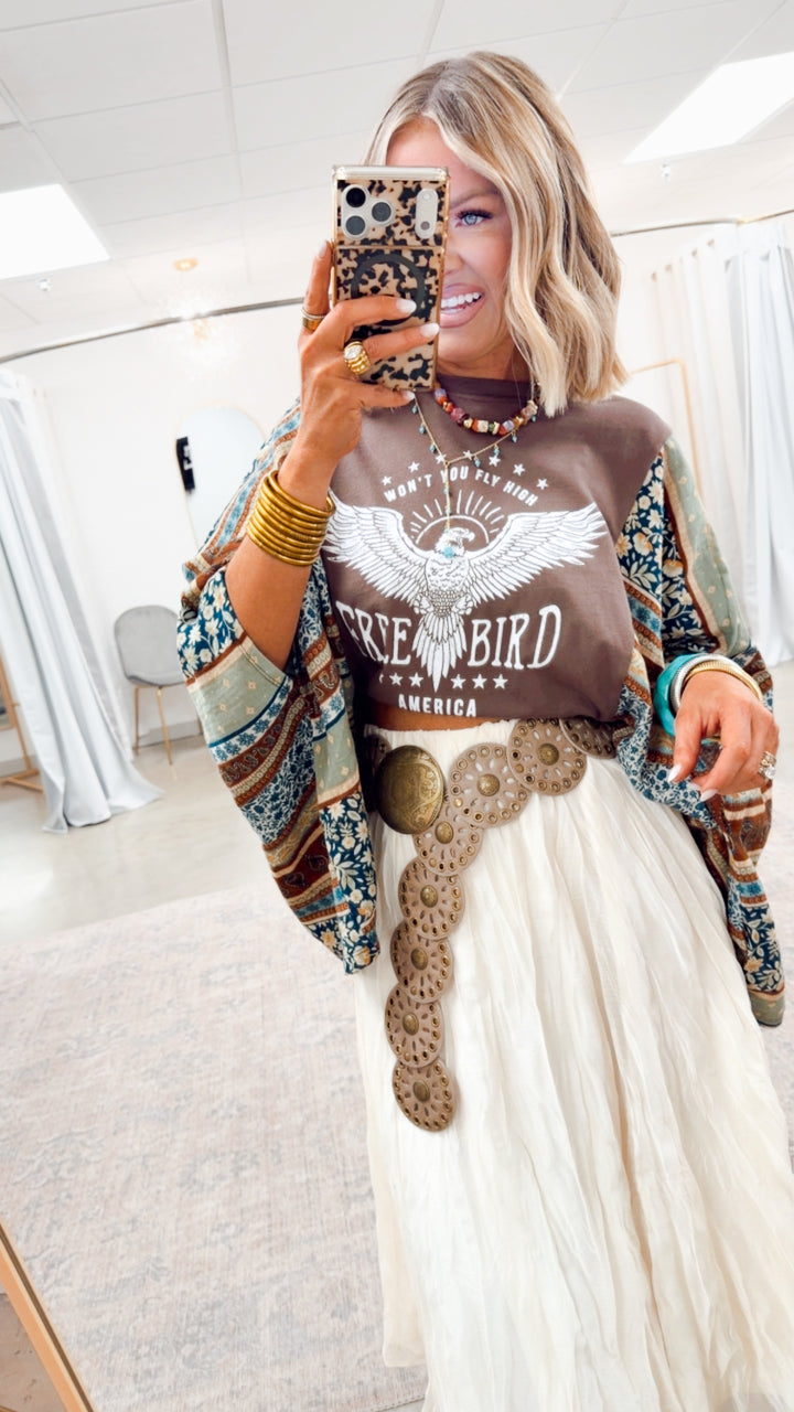 Free Bird Eagle Kantha Top-Brown