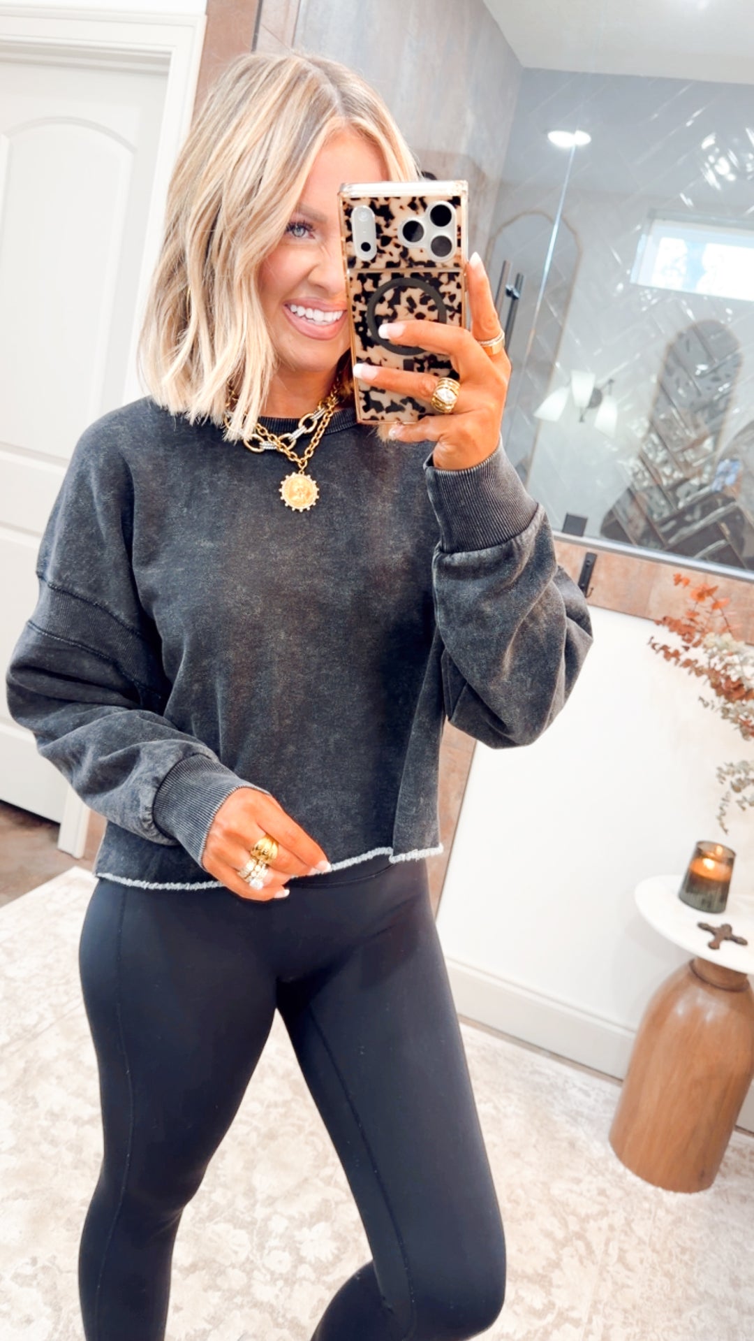 Motion Muse Openback Sweatshirt-Charcoal