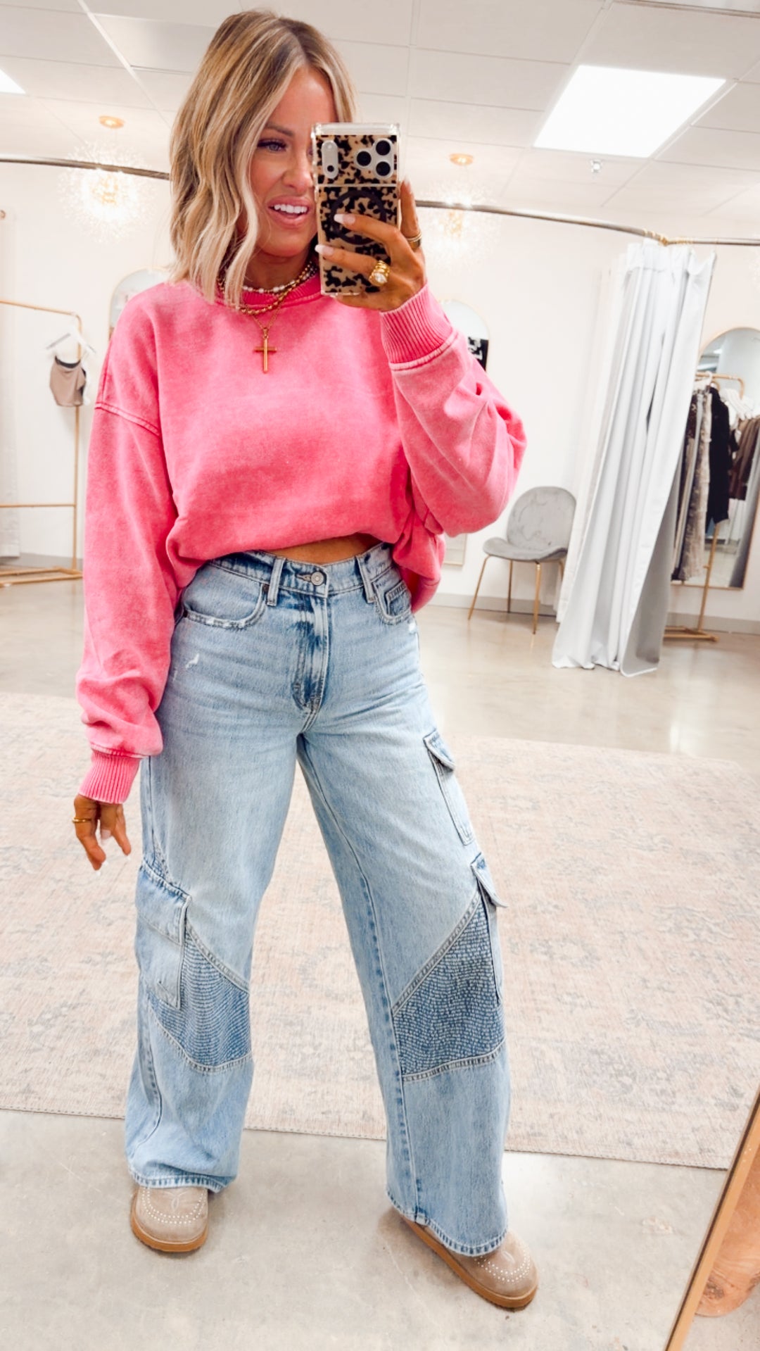 Plush Oversized Sweatshirt -Hot Pink