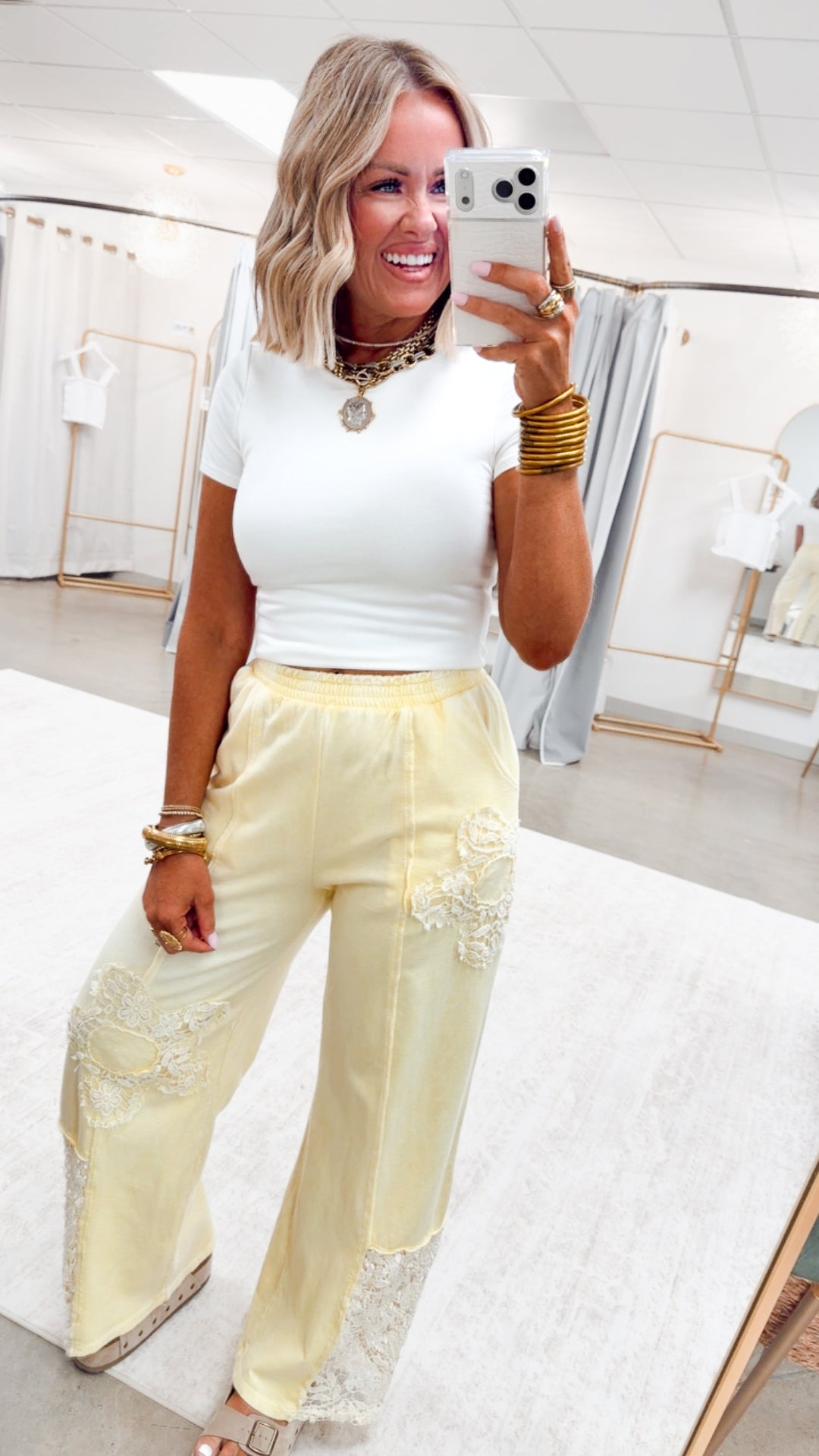The Flower Crochet Patched Pants-Butter