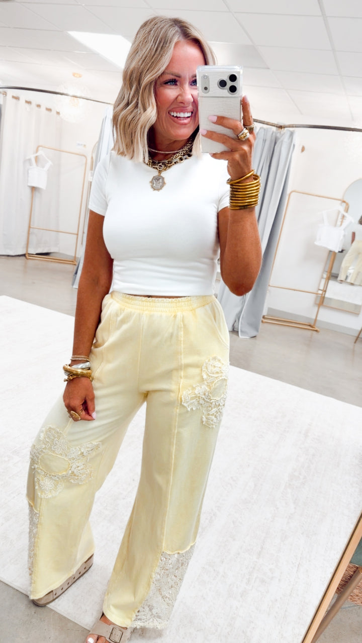 The Flower Crochet Patched Pants-Butter
