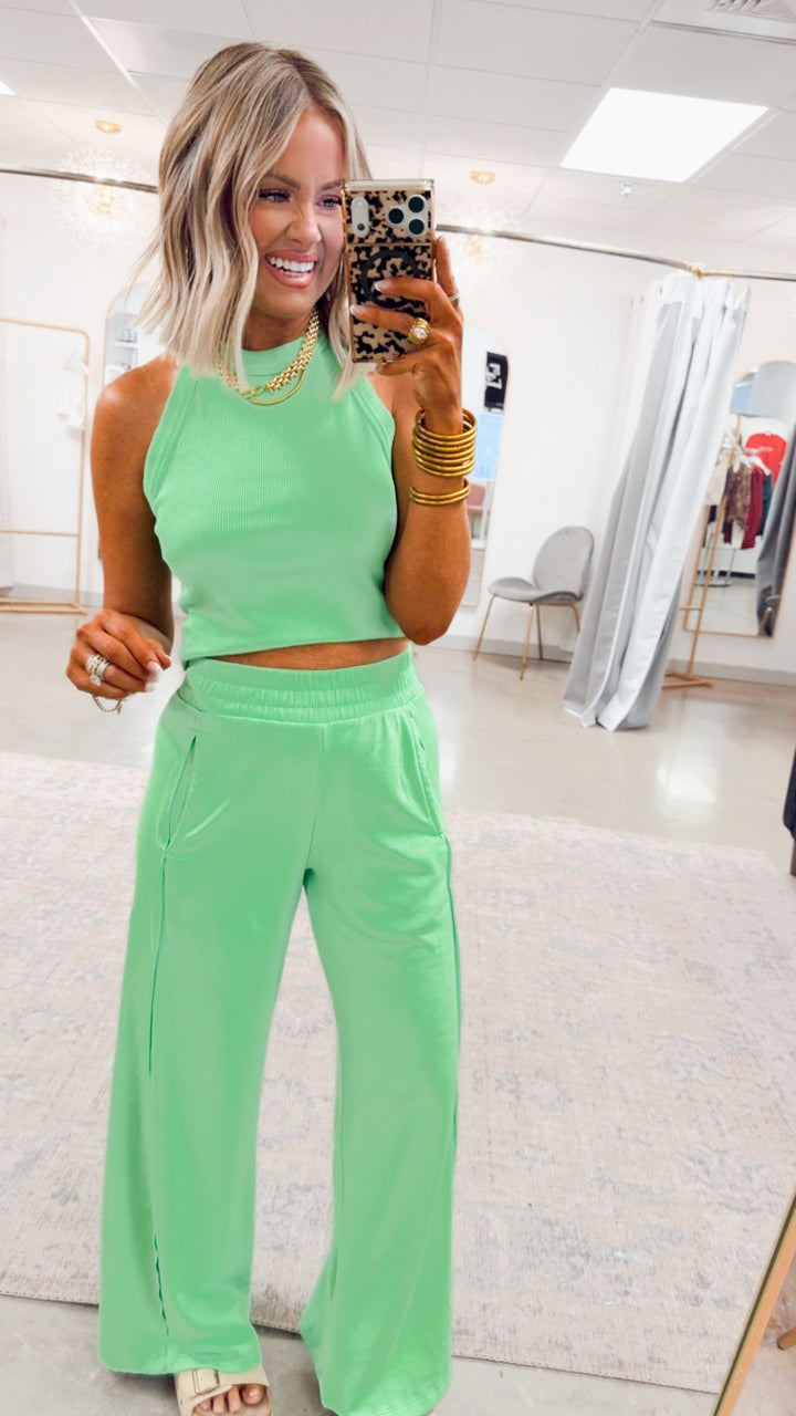 Harlow Halter Neck Crop Top & Pants Set-Lime