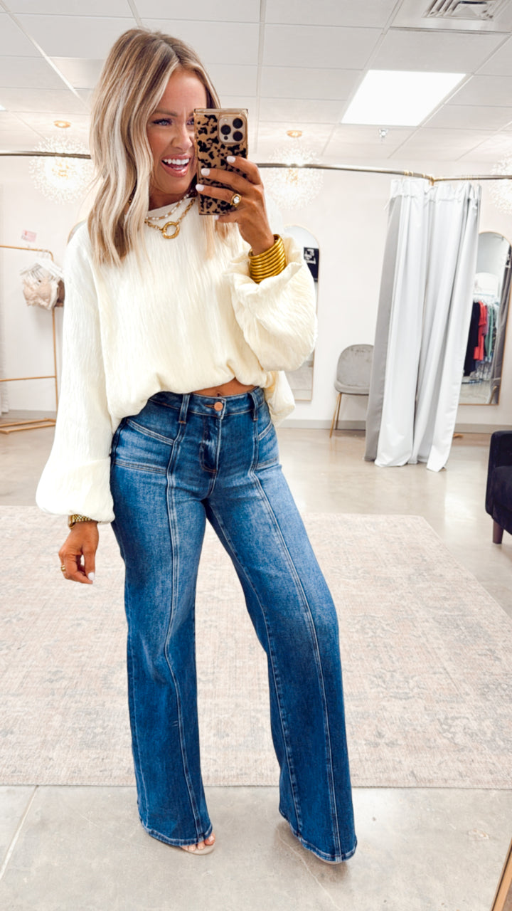 Laurel Bubble Hem Blouse-Cream