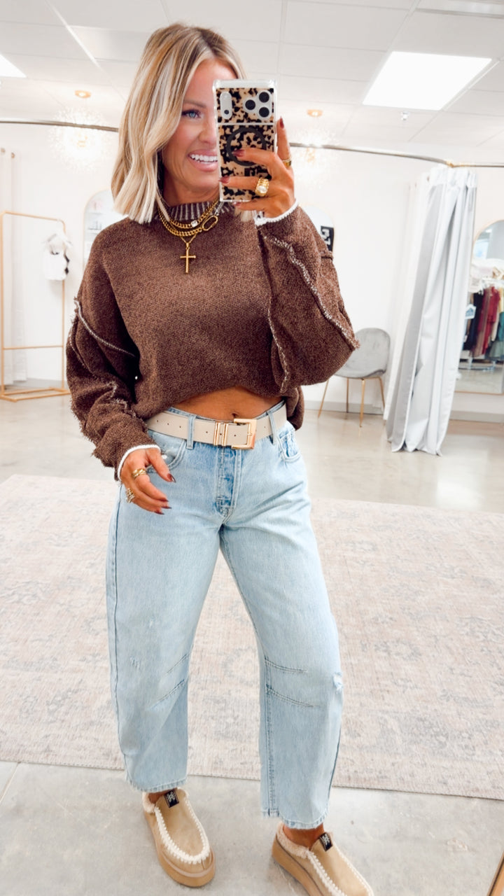 Waverly Exposed Seam Sweater-Brown