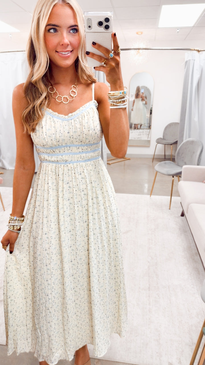 The Briar Floral Midi Dress-Cream/Blue