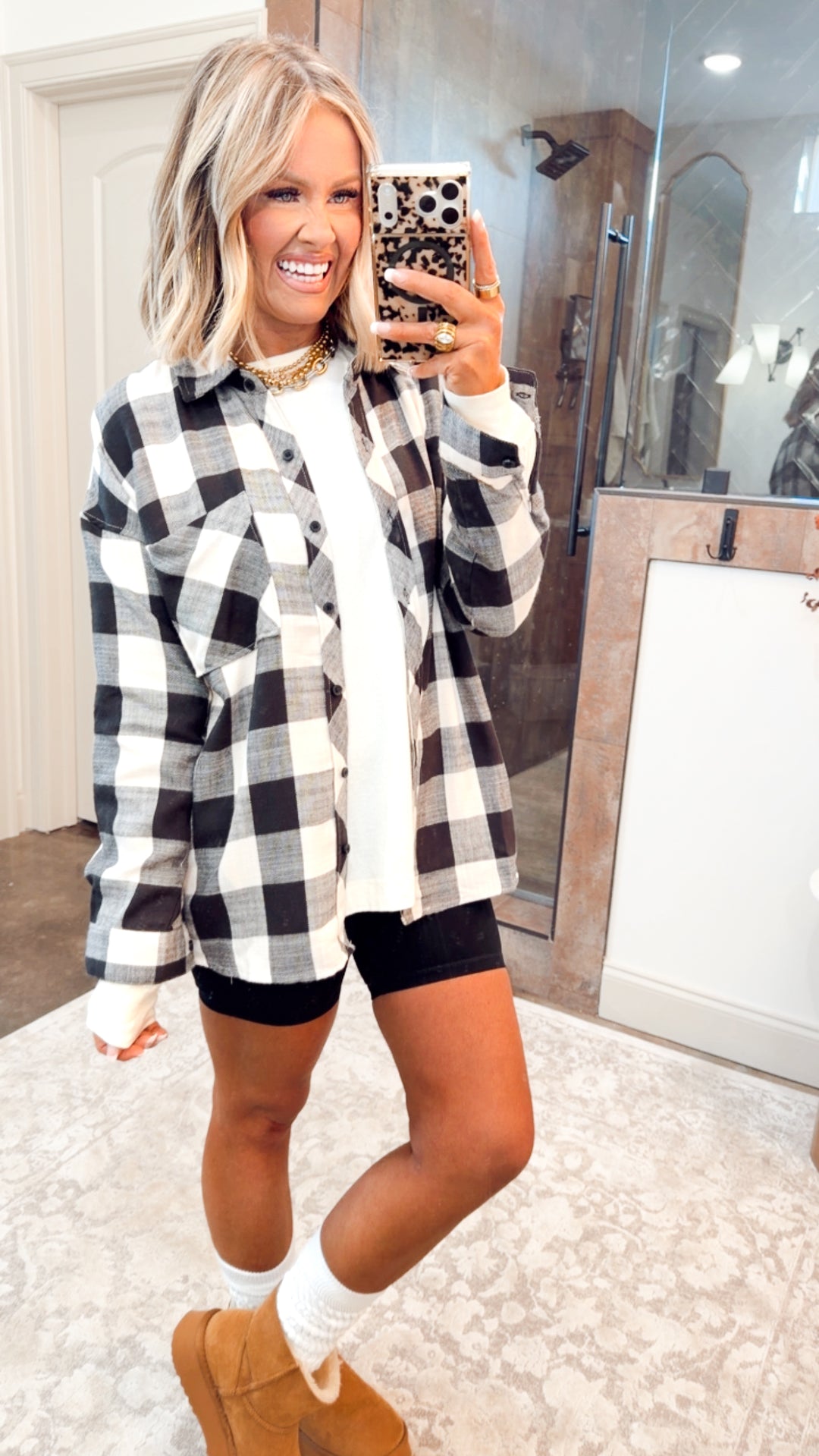 Buffalo Check Flannel Top-Cream/Black