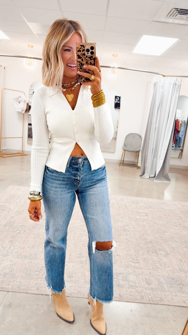 Livie Collared Top-White