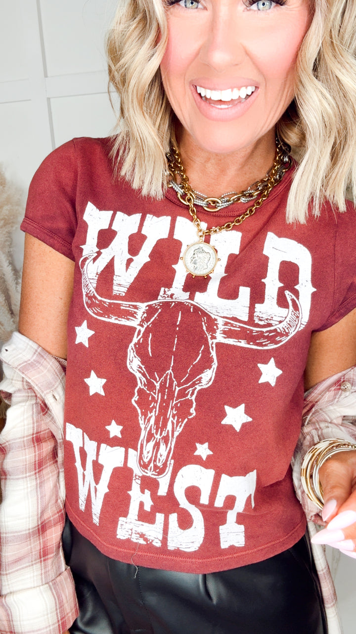 Wild West Longhorn Graphic Tee-Wine