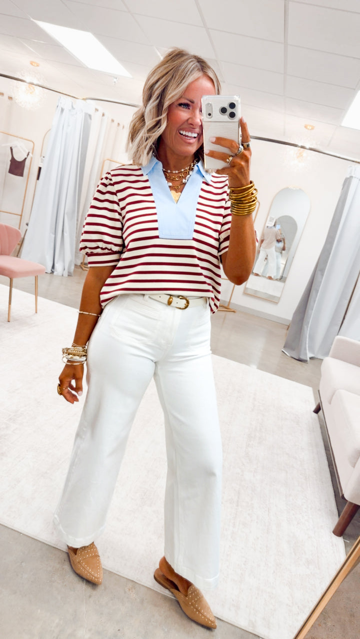 The Charlotte Stripe Top-Maroon