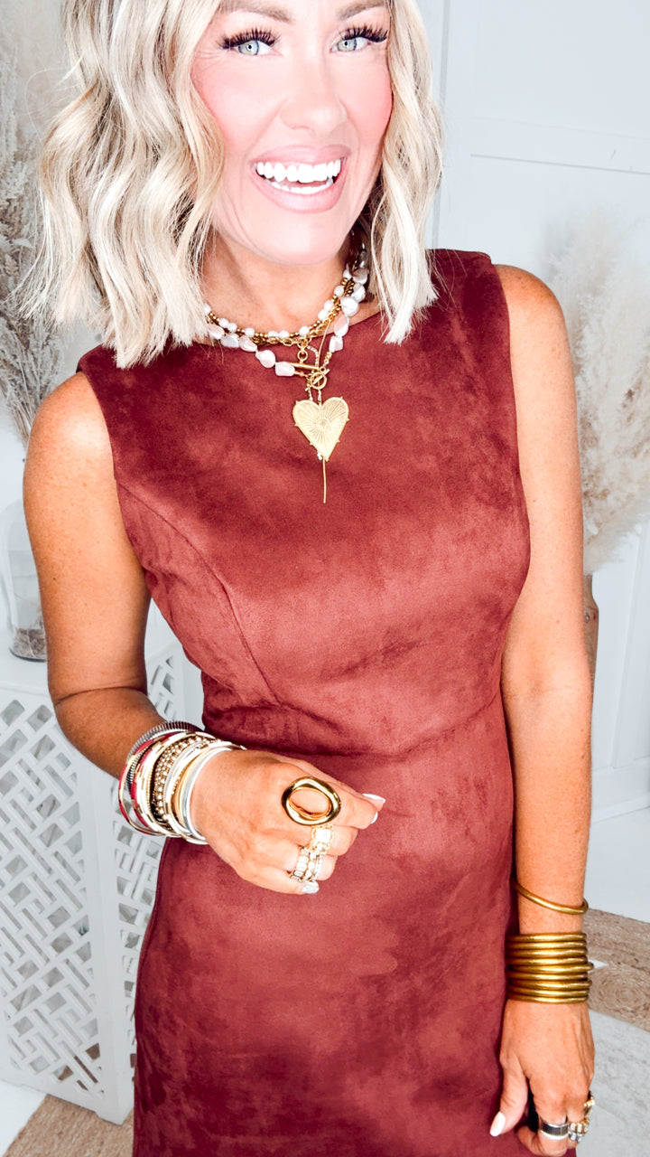 The Greer Suede Mini Dress-Burgundy