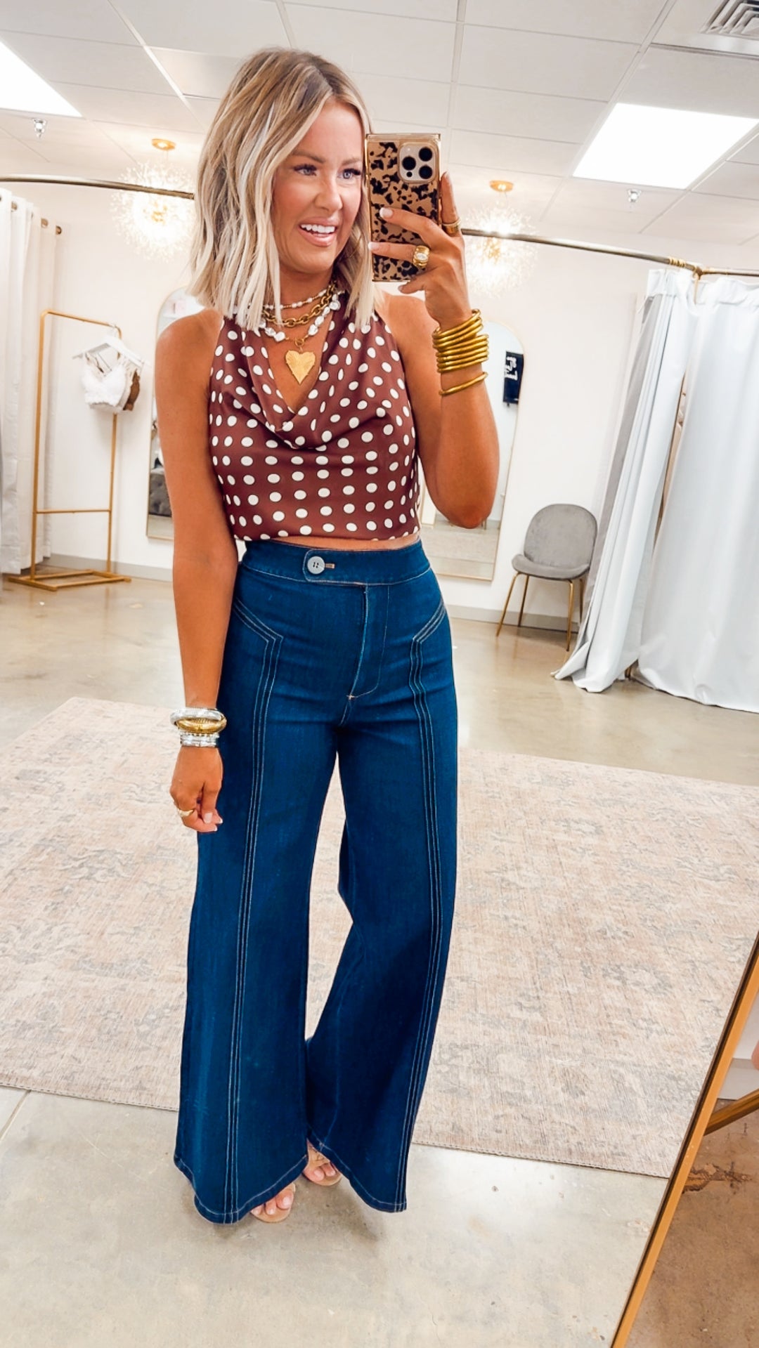 Polka Dot Cowl Neck Halter Top