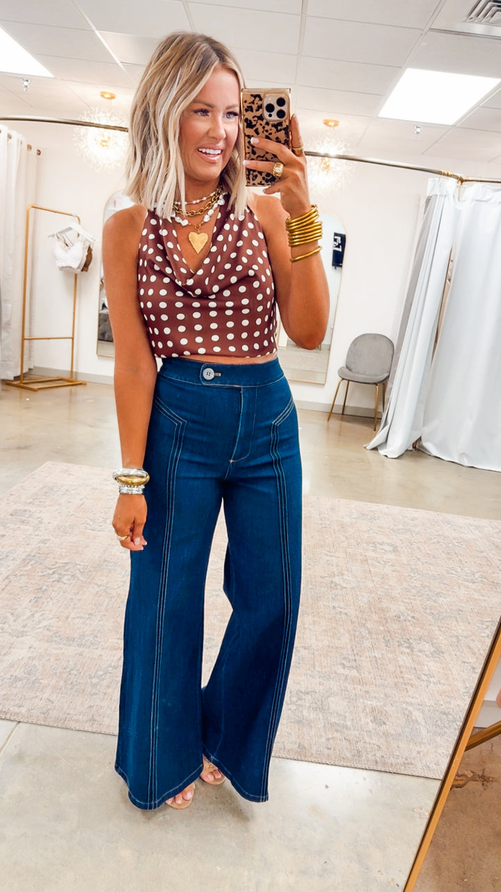 Polka Dot Cowl Neck Halter Top