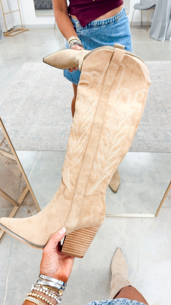 Bronco Knee High Boots-Almond