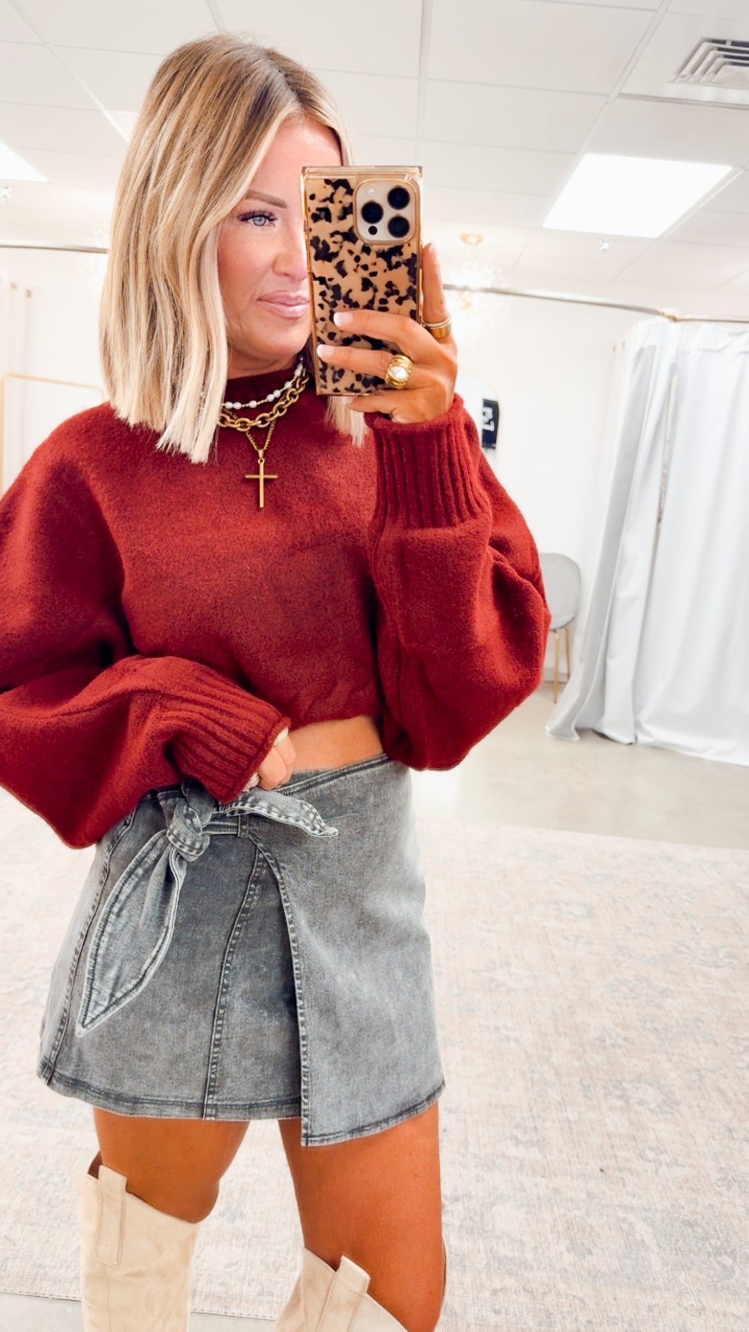 Vale Cropped Sweater Top-Wine