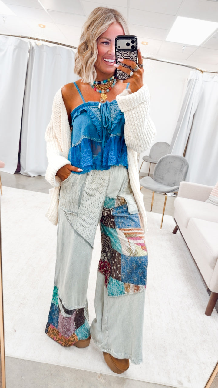 Lace Meadow Tank Top-Aqua Teal
