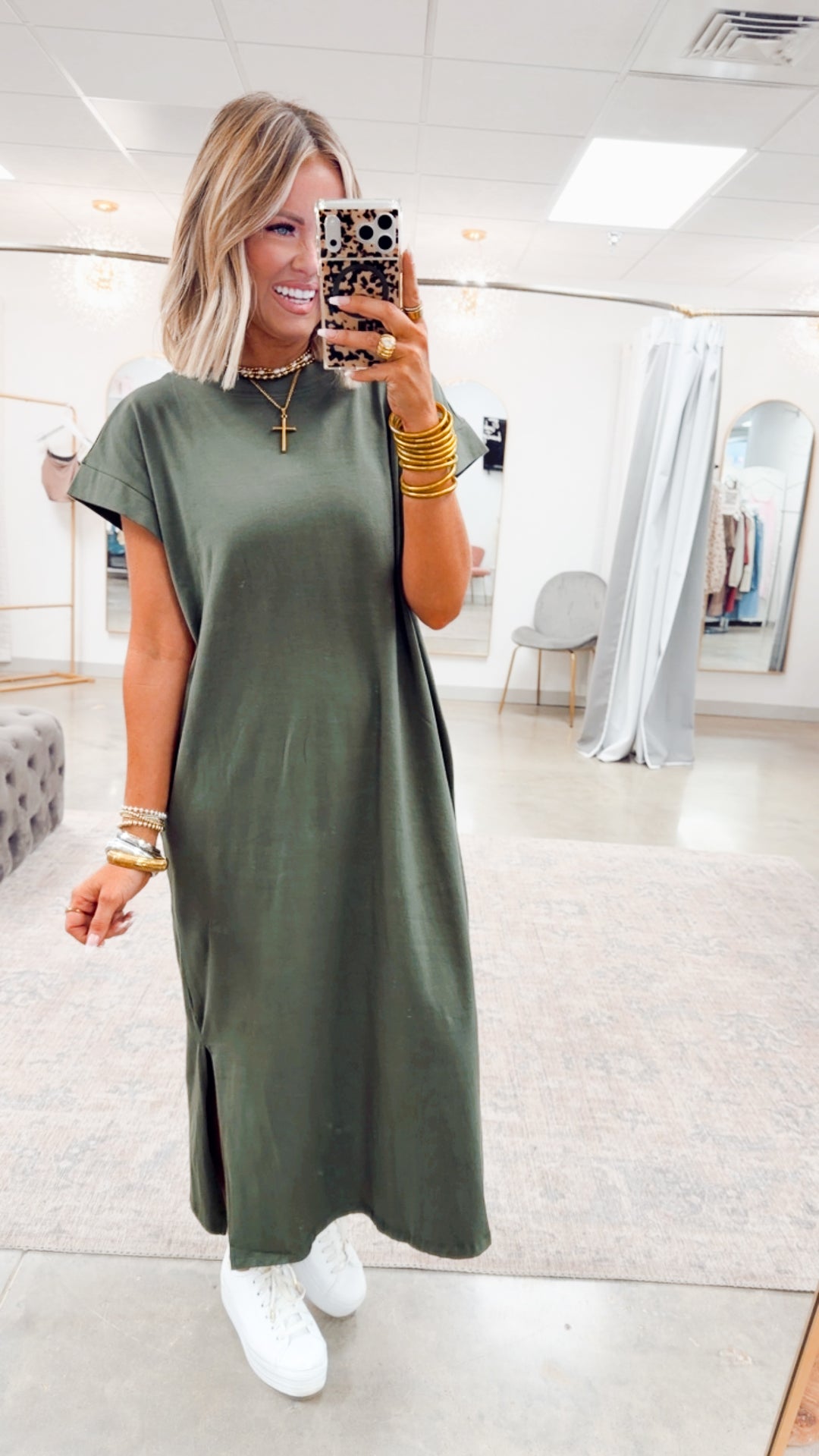 The Brynn Cotton Midi Dress- Olive