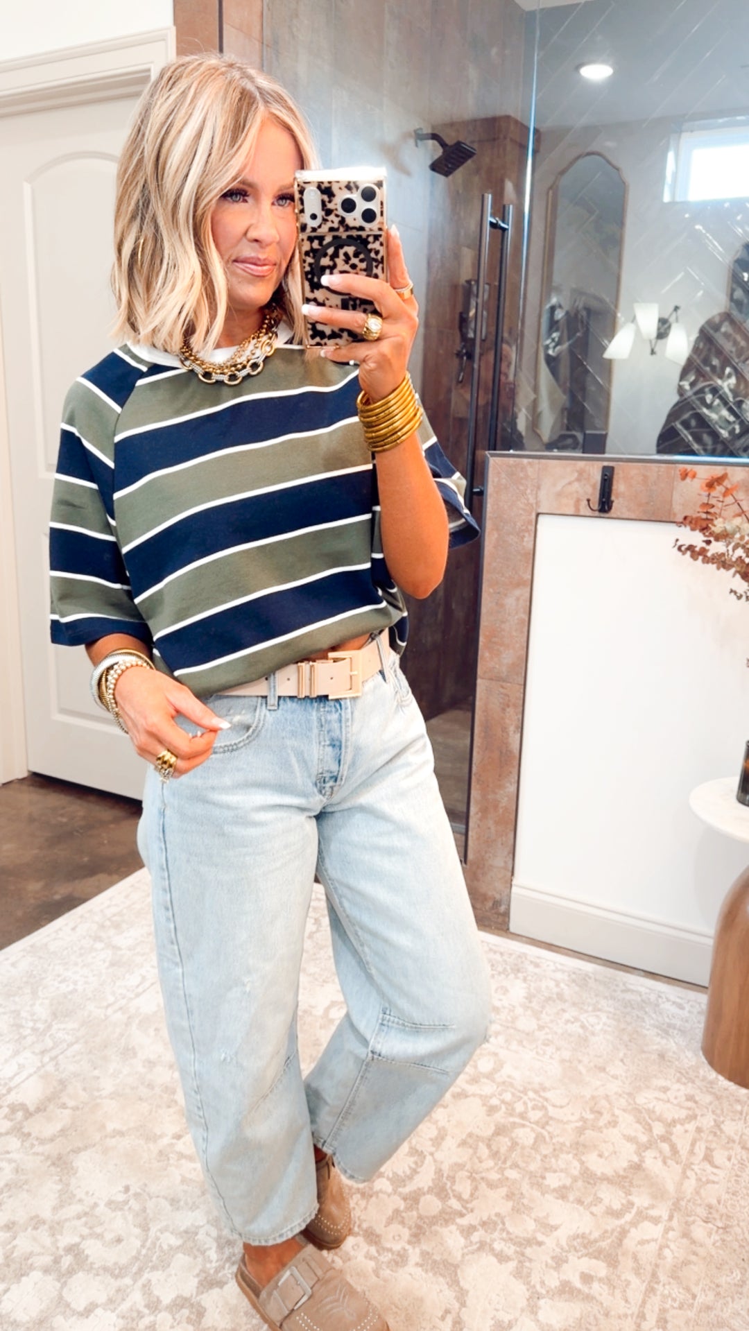 Stripe Edit Top-Olive/Navy