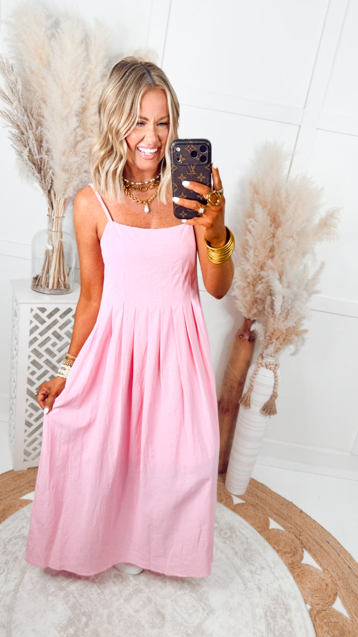 Clara Pleated Midi Dress-Hibiscus