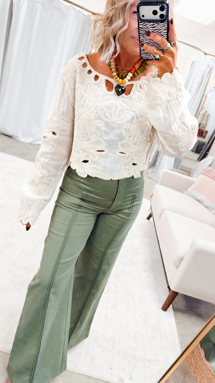 Katherine High Waisted Wide Leg Jean-Olive