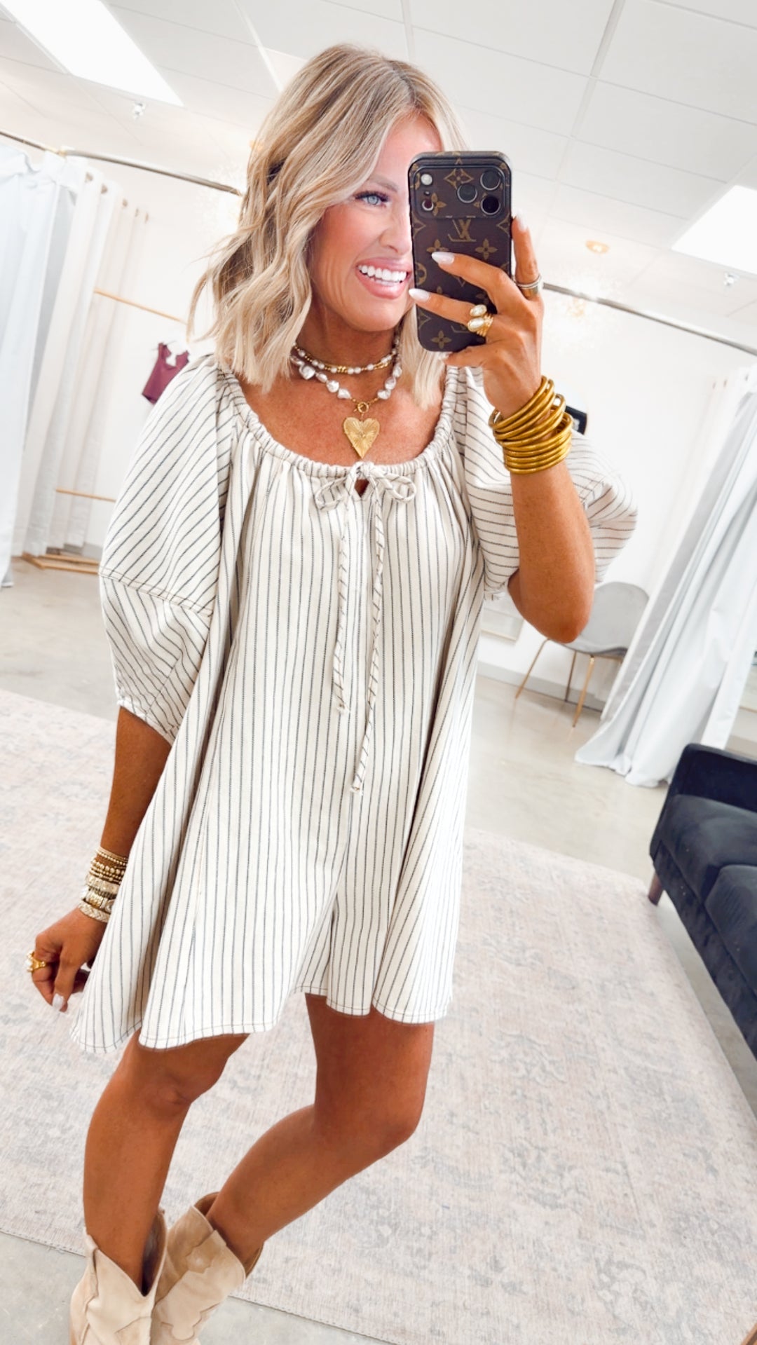 Brixley Bubble Sleeve Romper-Ecru/Blue