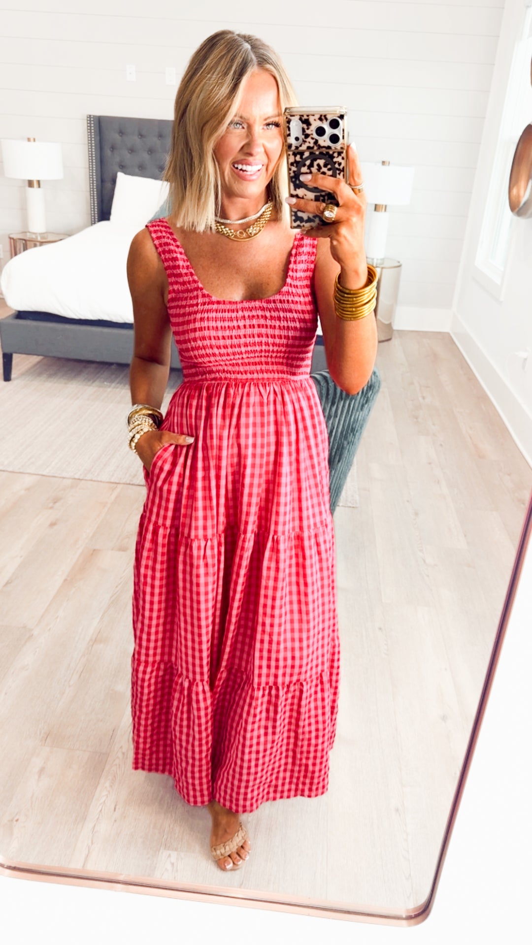 Smocked Gingham Maxi Dress