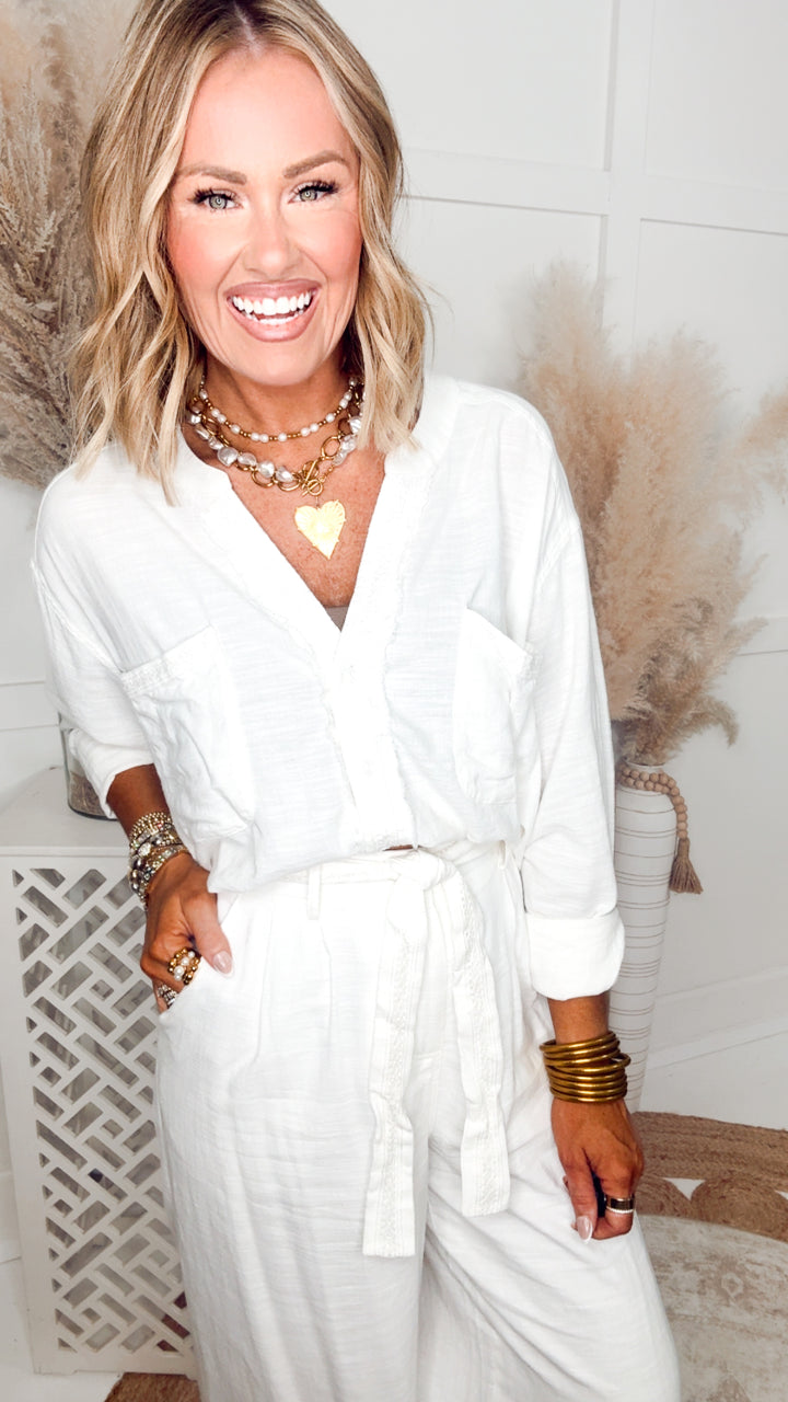 The Linden Top & Pants Set-White