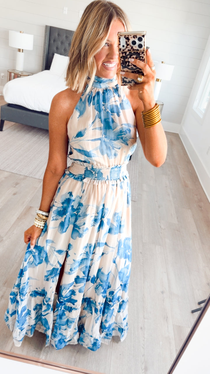 Scarlet Floral Halter Dress