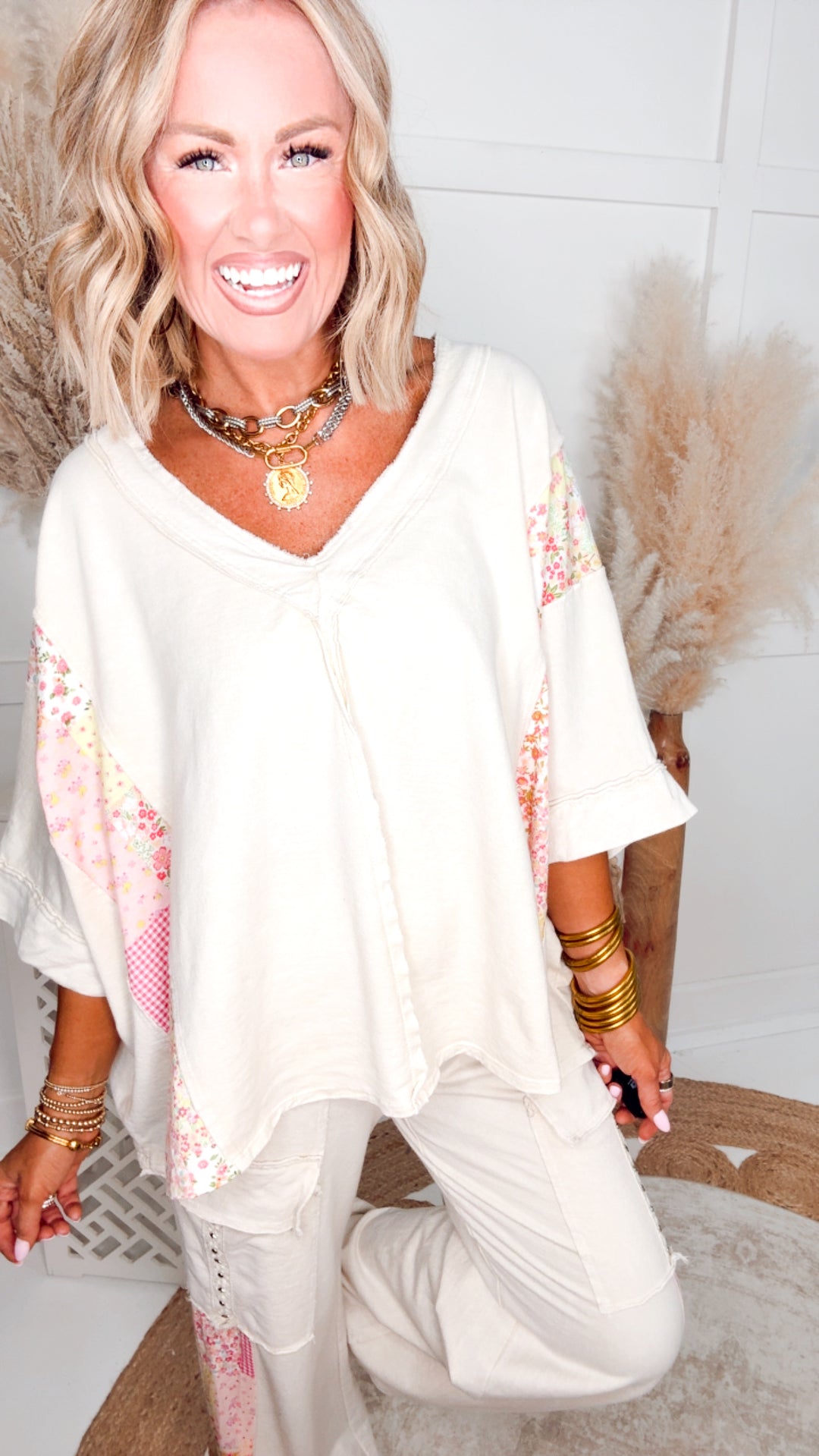 The Blossom Trail Poncho Top-Natural