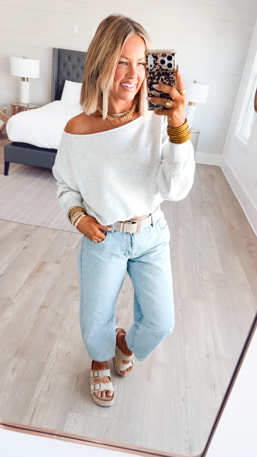 Alina Off Shoulder Sweatshirt-White Melange