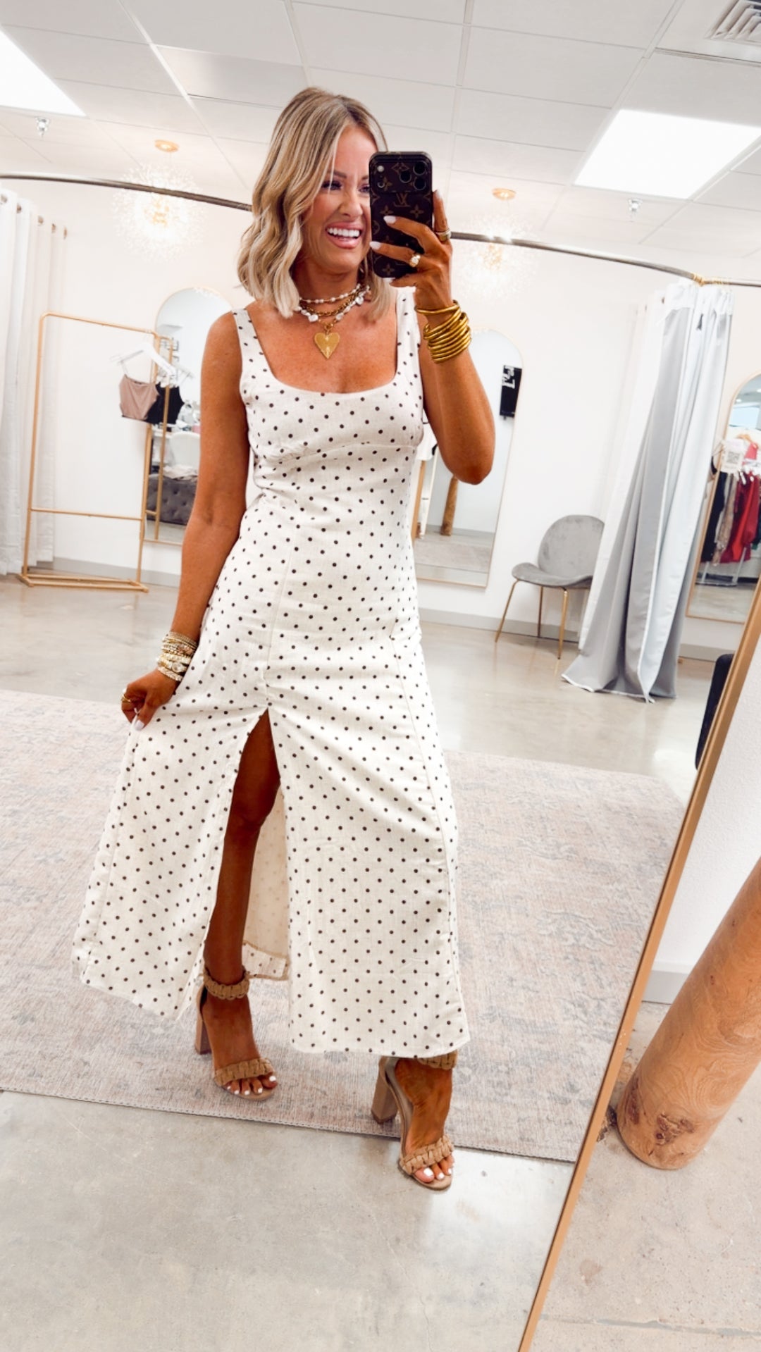 The Clara Polka Midi Dress-Oatmeal