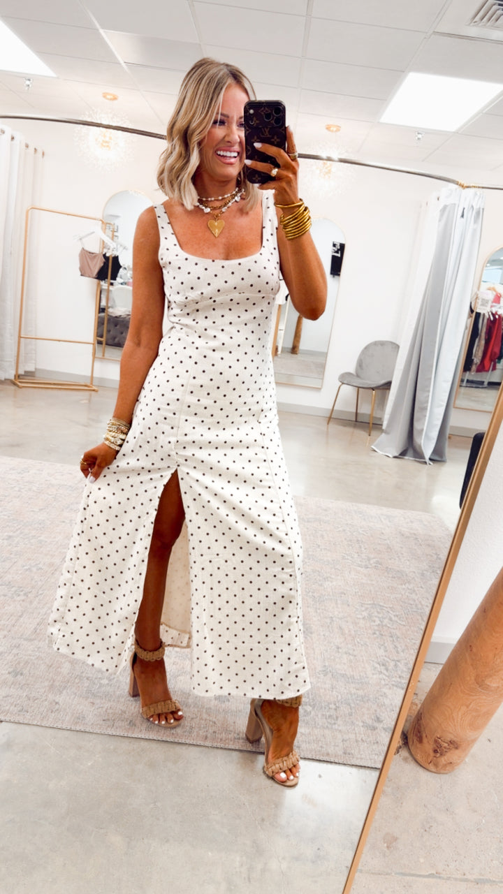 The Clara Polka Midi Dress-Oatmeal