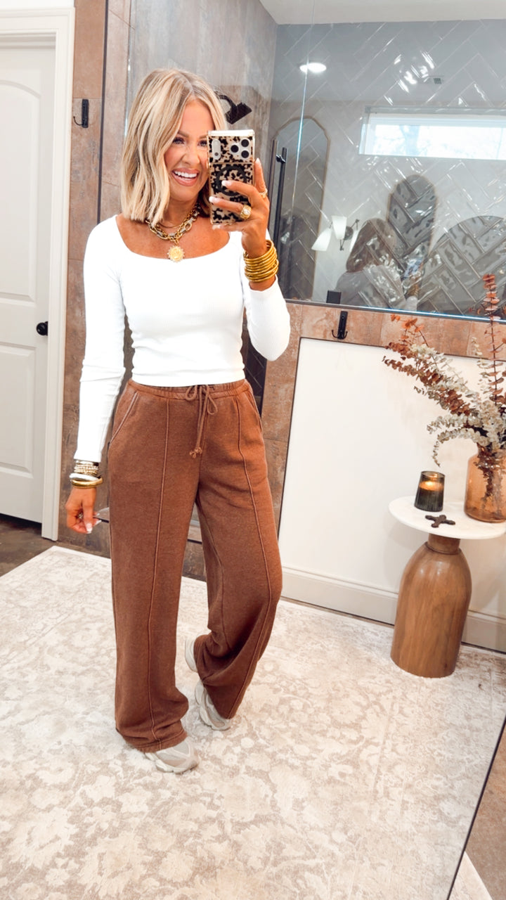 White Ribbed Long Sleeve Square Neck Top