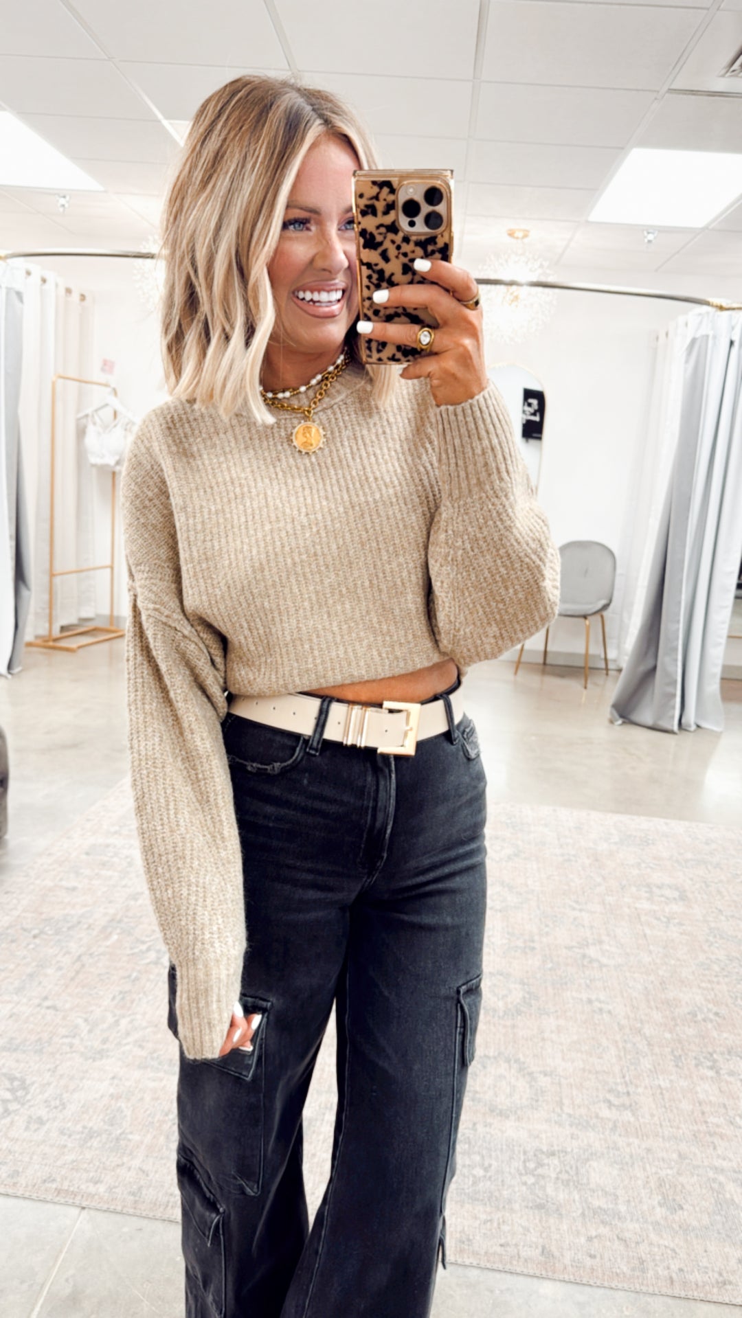 Ainsley Fitted Hem Sweater-Taupe