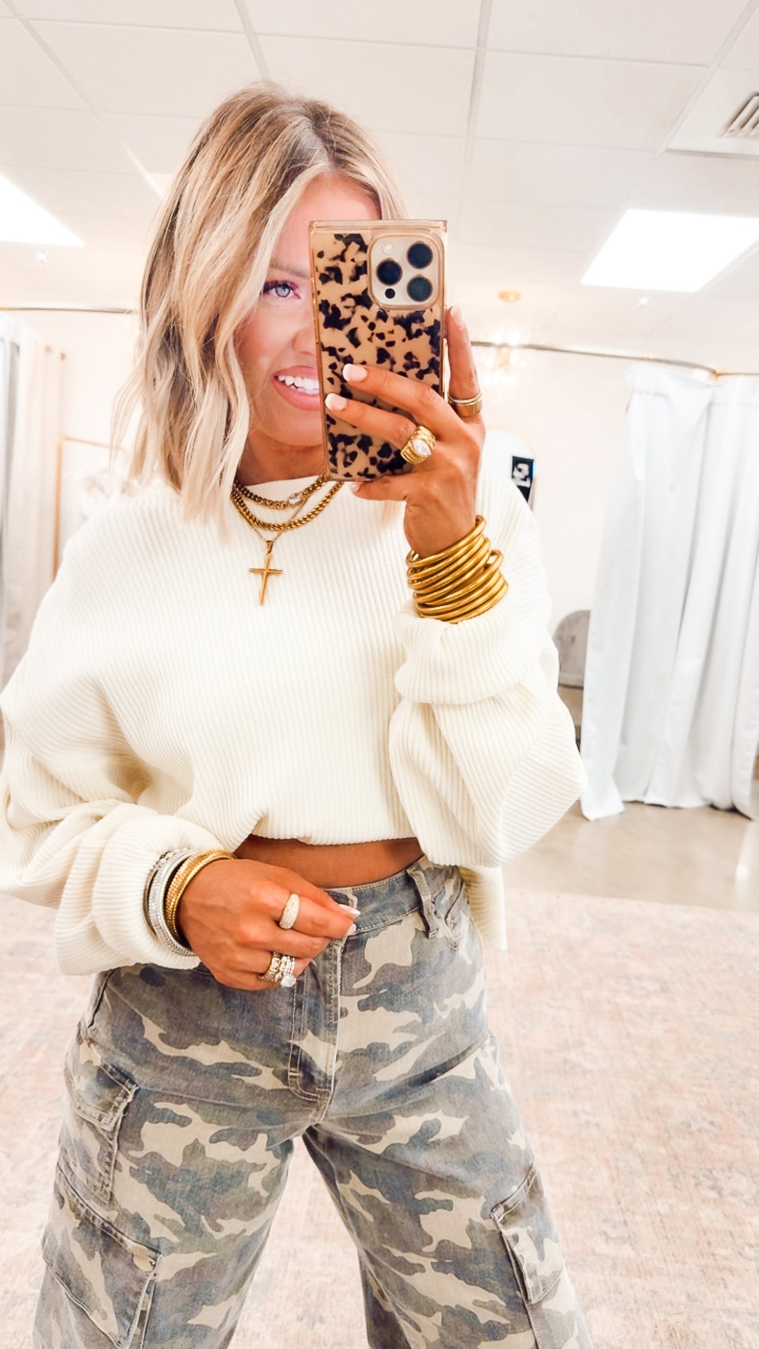 Cream Waffle Bliss Cropped Sweater