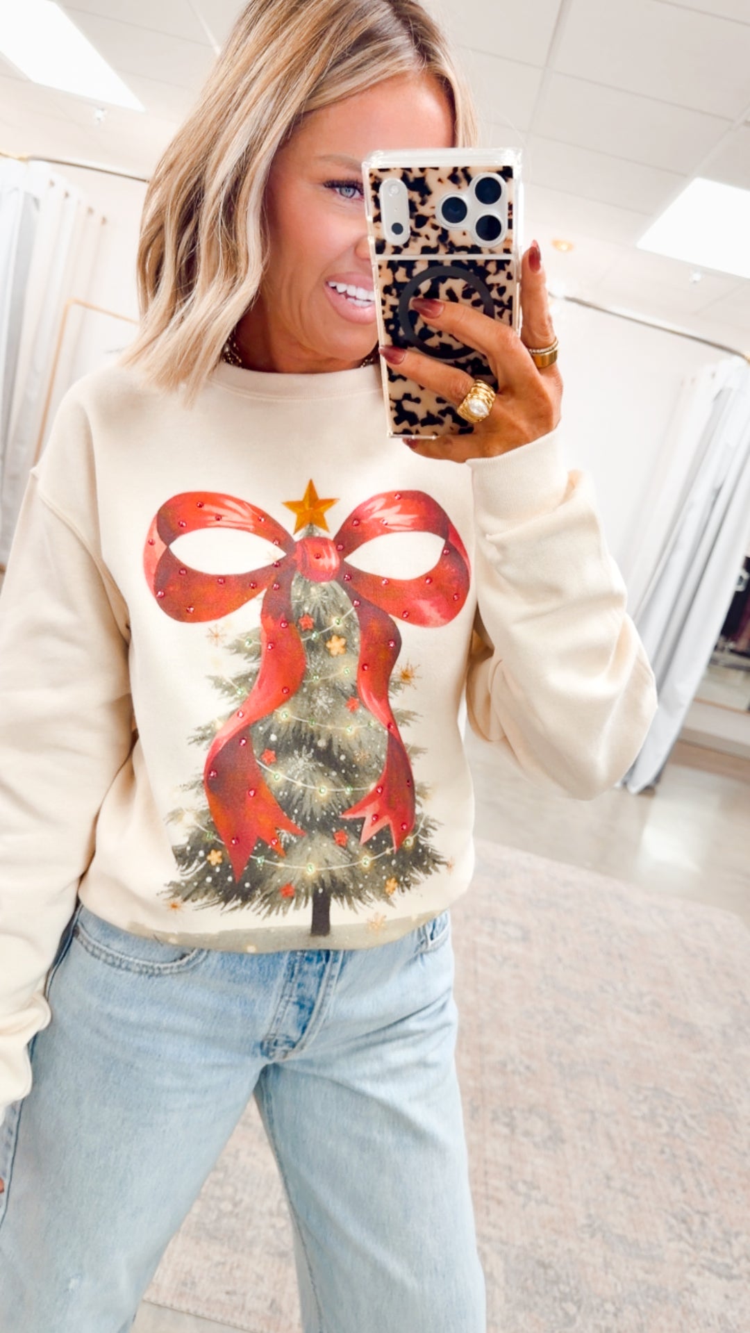 Rhinestone Bow Christmas Tree Sweatshirt
