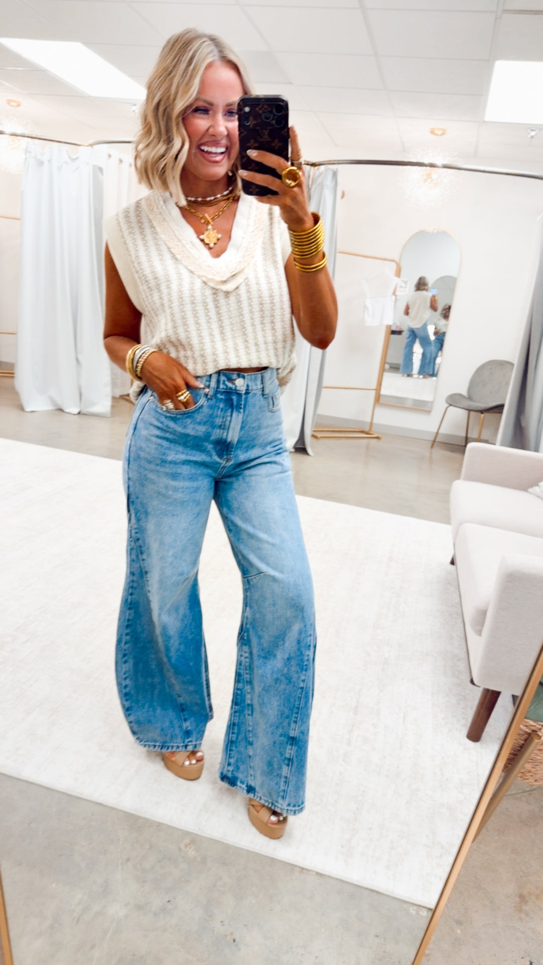 The Leni Textured Sleeveless Top-Natural